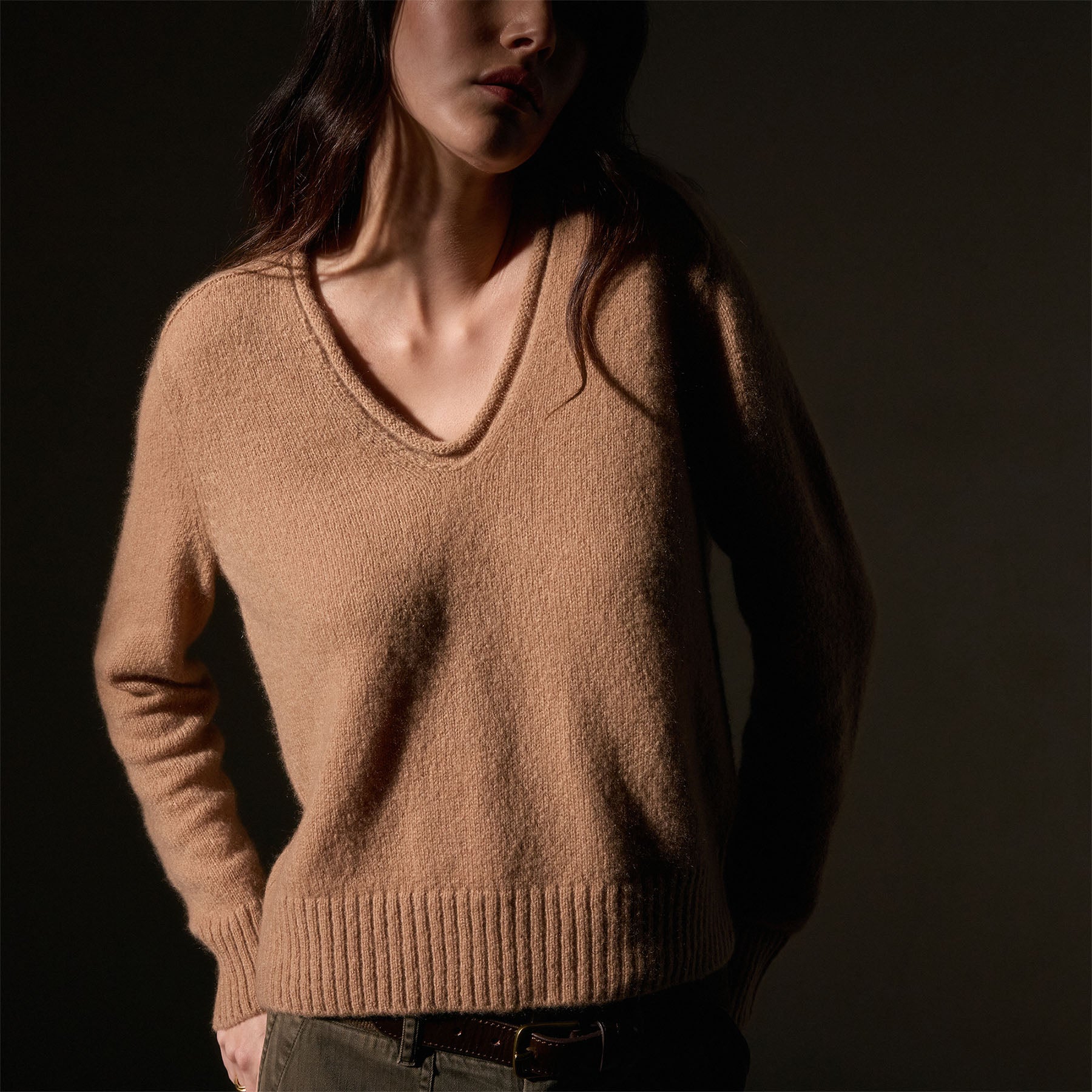 Luxury Cashmere Soft V-Neck Sweater for Women - Camel Color | Warm & Cozy Winter Pullover for Office, Date Night & Casual Outfits