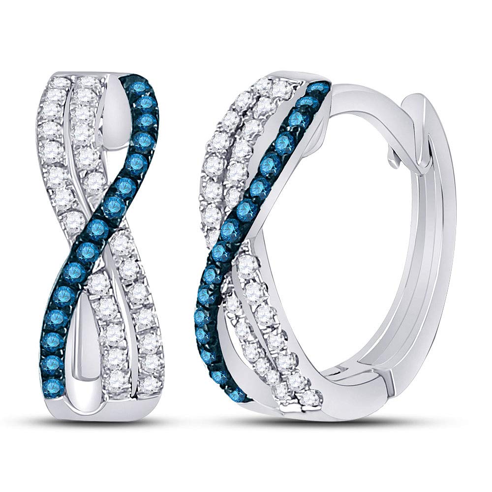 10K White Gold Women's Blue Enhanced Diamond Hinged Hoop Earrings 1/4 CTTW - Elegant Jewelry for Parties, Weddings & Special Occasions