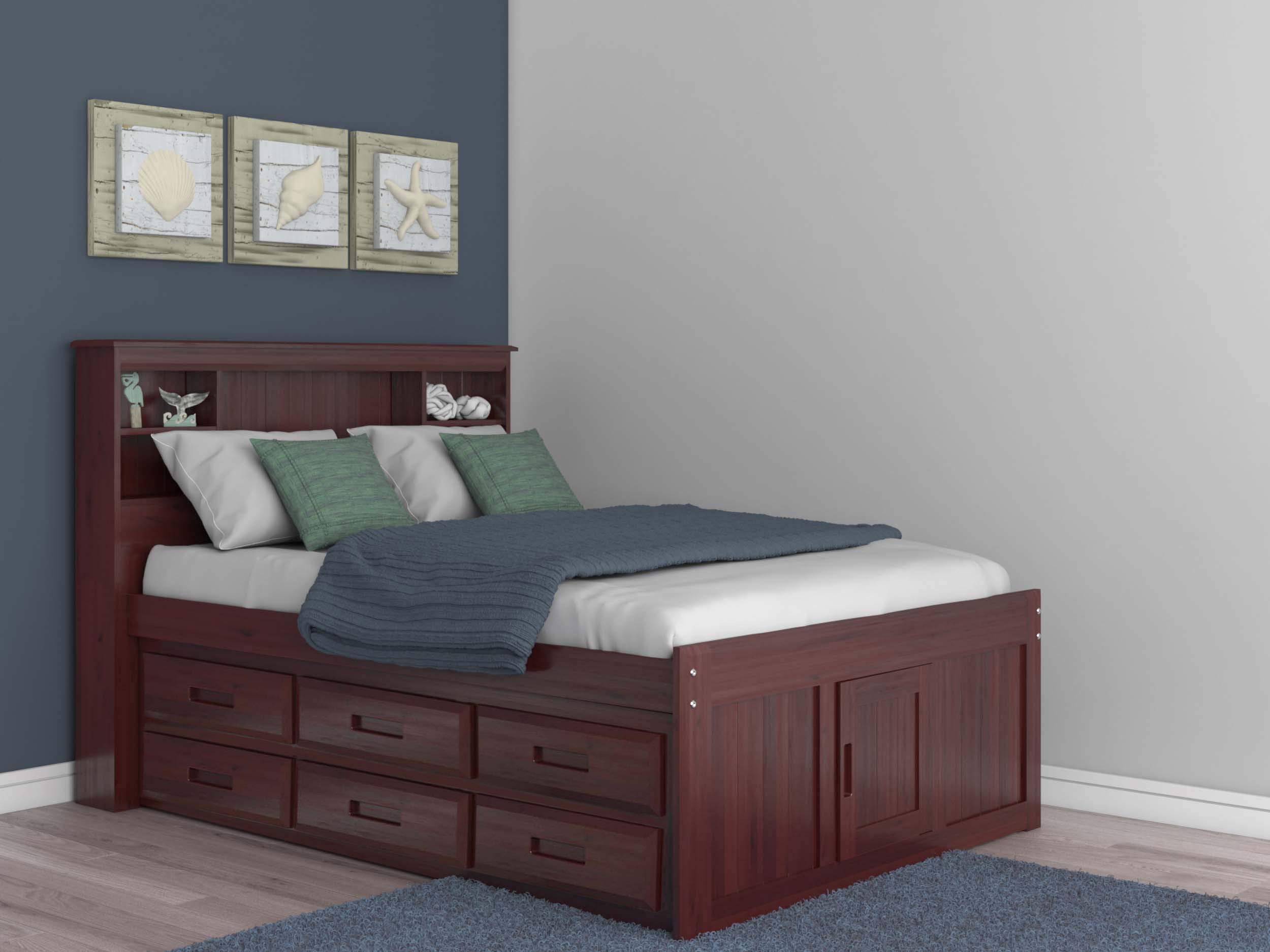 Discovery World Furniture Full Bookcase Bed with 6 Drawers in Merlot Finish - Perfect for Kids' Bedrooms, Dorm Rooms & Small Space Living