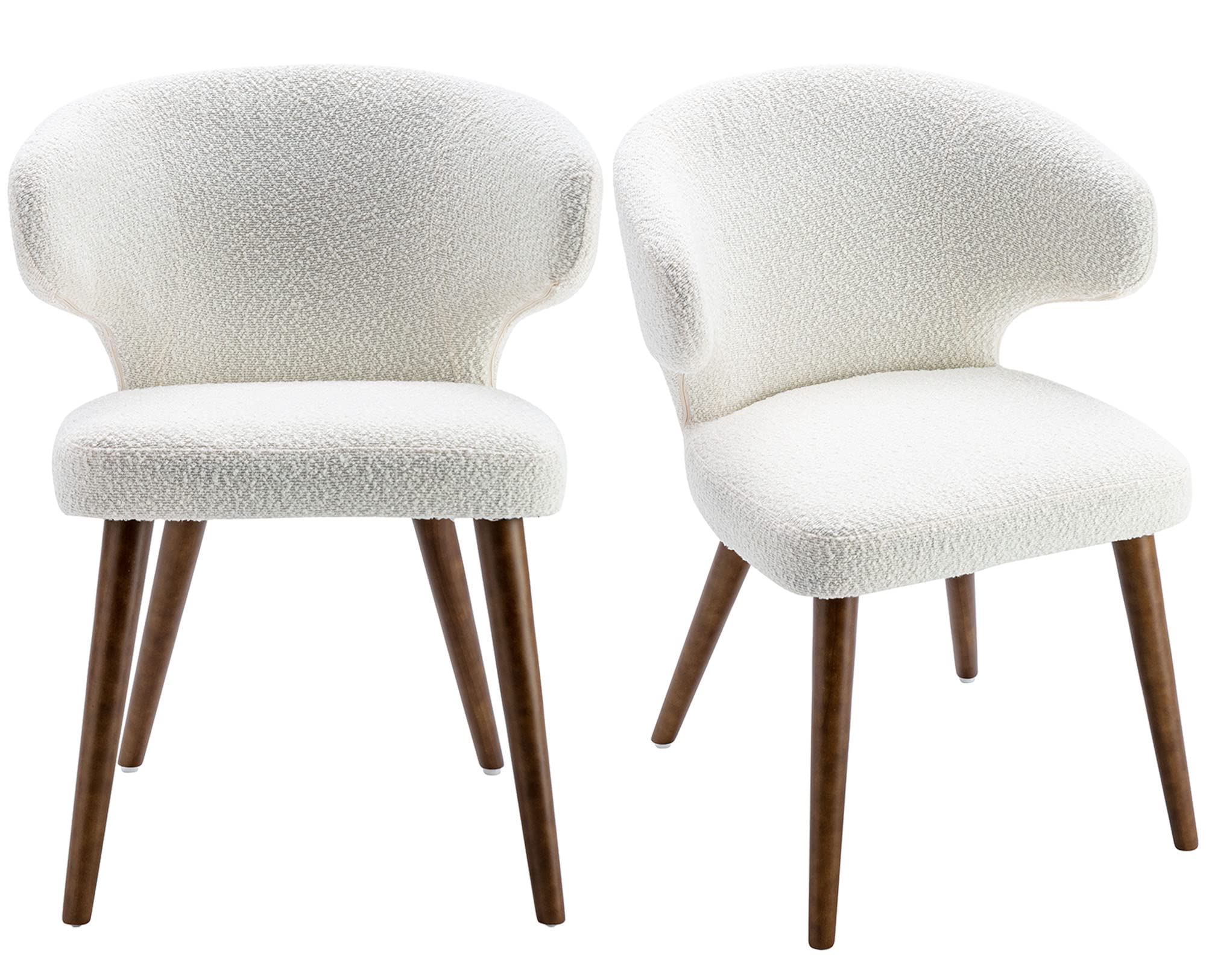 VESCASA Modern Dining Chairs Set of 2 - Sherpa Upholstered Curved Back Chairs with Wooden Legs for Dining Room, Kitchen, Living Room - Comfortable White Accent Chairs for Home Decor & Entertaining