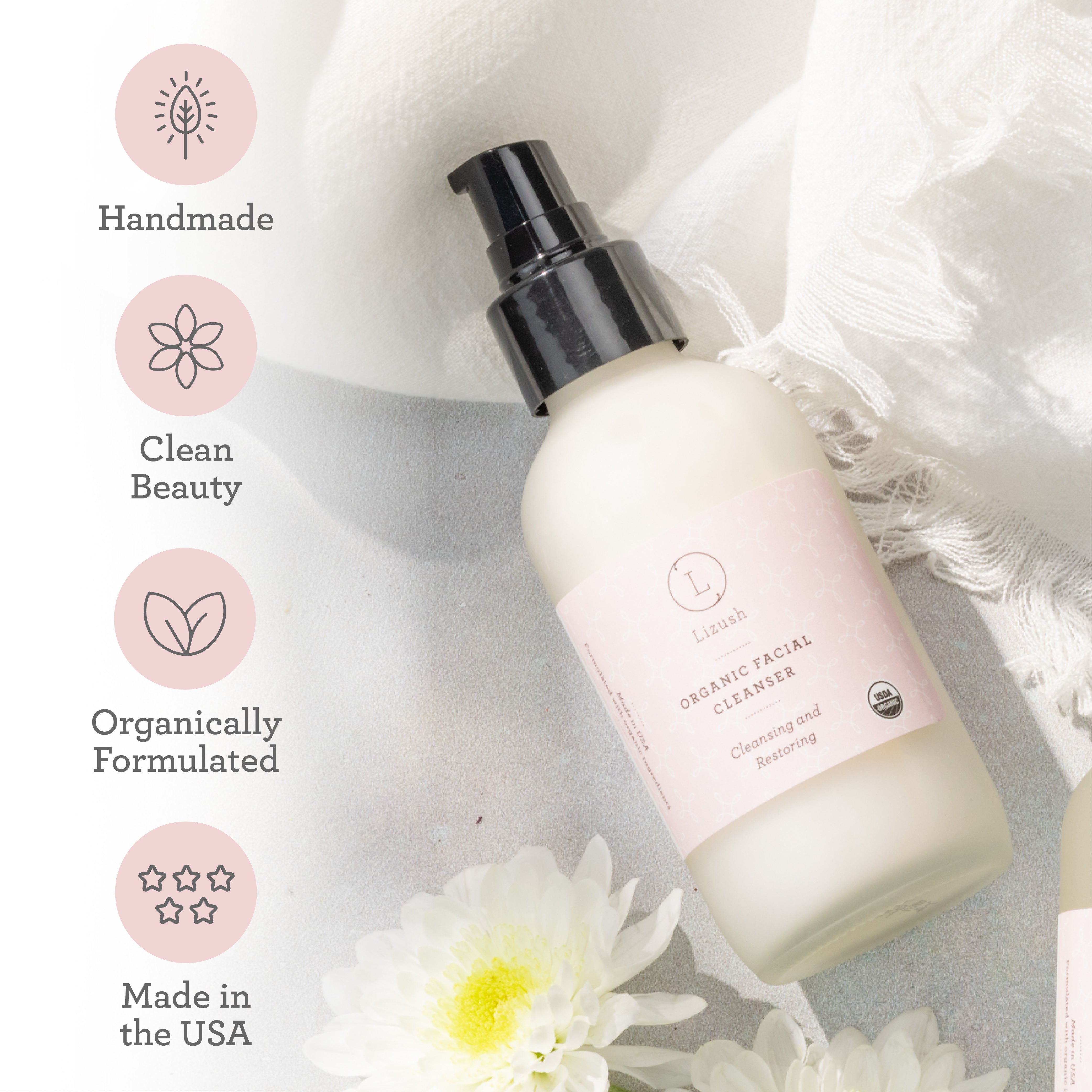 Organic Facial Cleanser for Sensitive Skin - Gentle Cleansing & Restoring Formula - Hydrating & Nourishing Daily Face Wash for Women & Men - Perfect for Morning & Night Skincare Routine