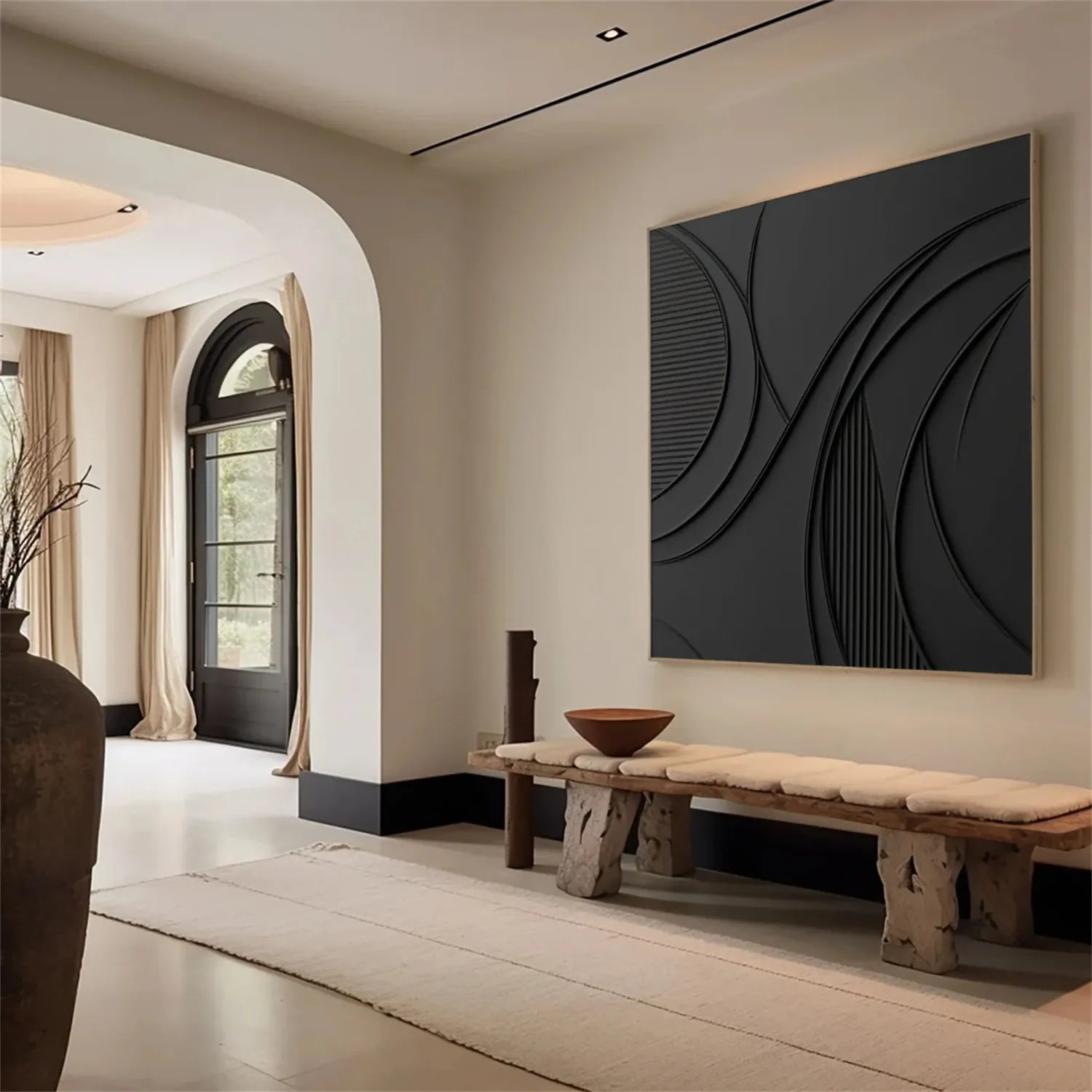 Black Minimalist Textured Painting Canvas #MZ128 - Modern Abstract Wall Art for Living Room, Bedroom & Office Decor