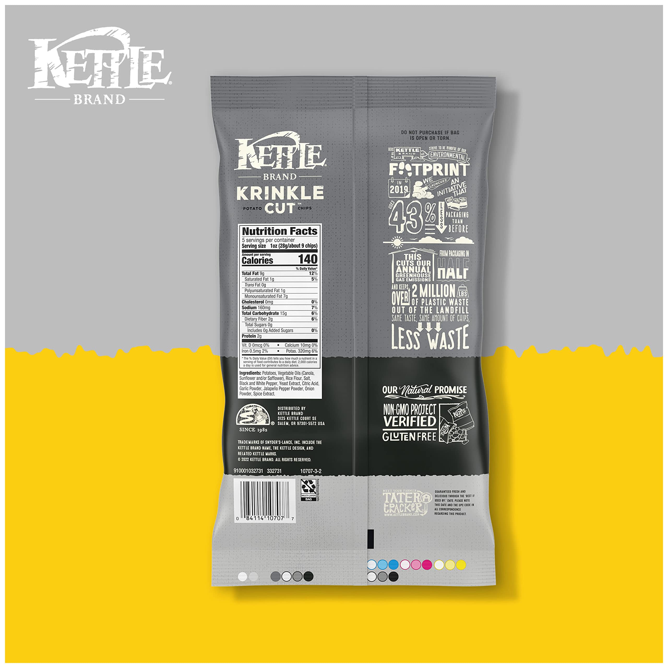 Kettle Foods Krinkle Cut Potato Chips with Sea Salt & Fresh Ground Pepper - 5 Oz Bag | Crunchy Snack for Parties, Picnics & Movie Nights