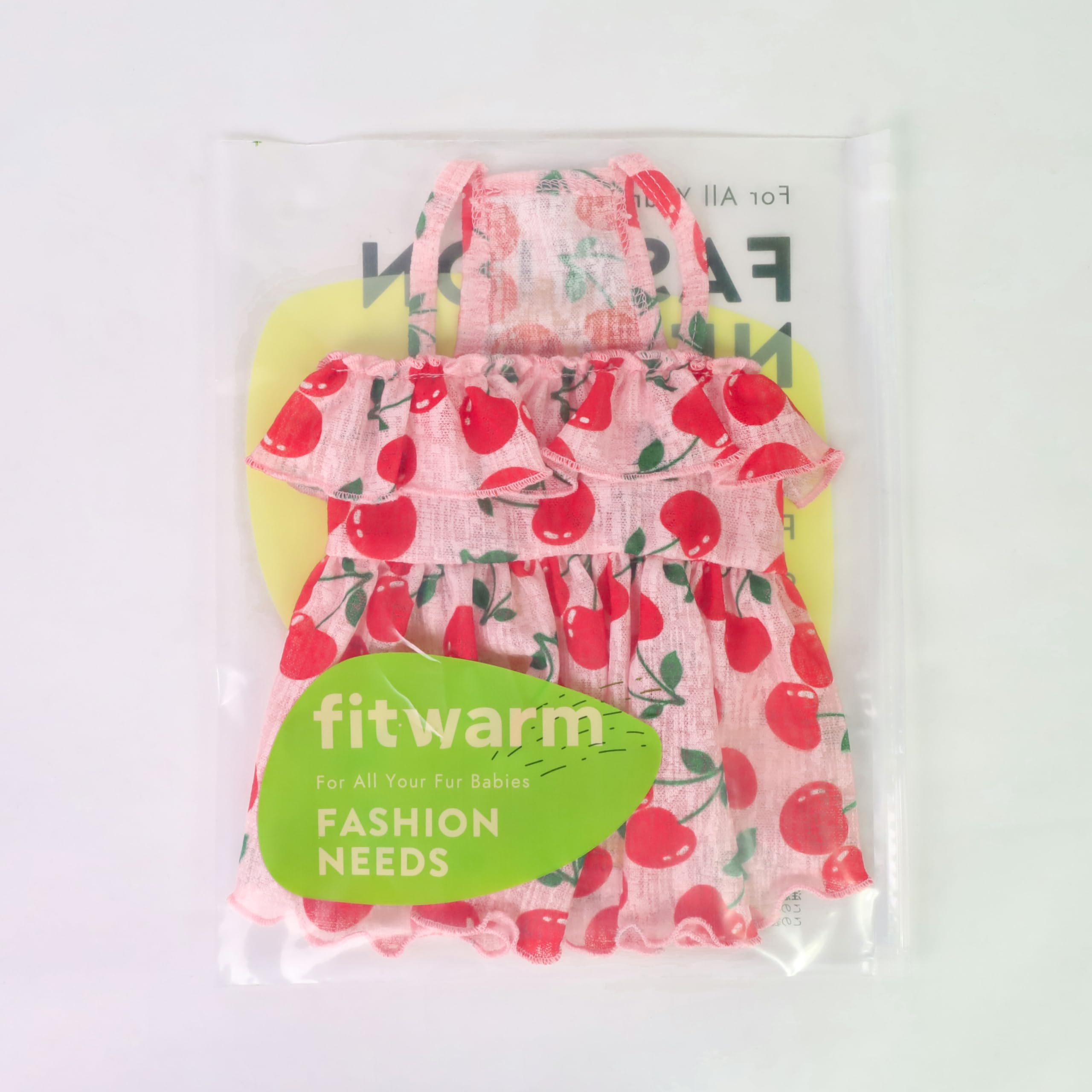 Fitwarm Cherry Print Dog Dress for Small Dogs - Ruffled Hawaiian Style Pet Outfit in Pink & Red (XS) - Perfect for Summer Parties, Beach Trips & Photo Shoots