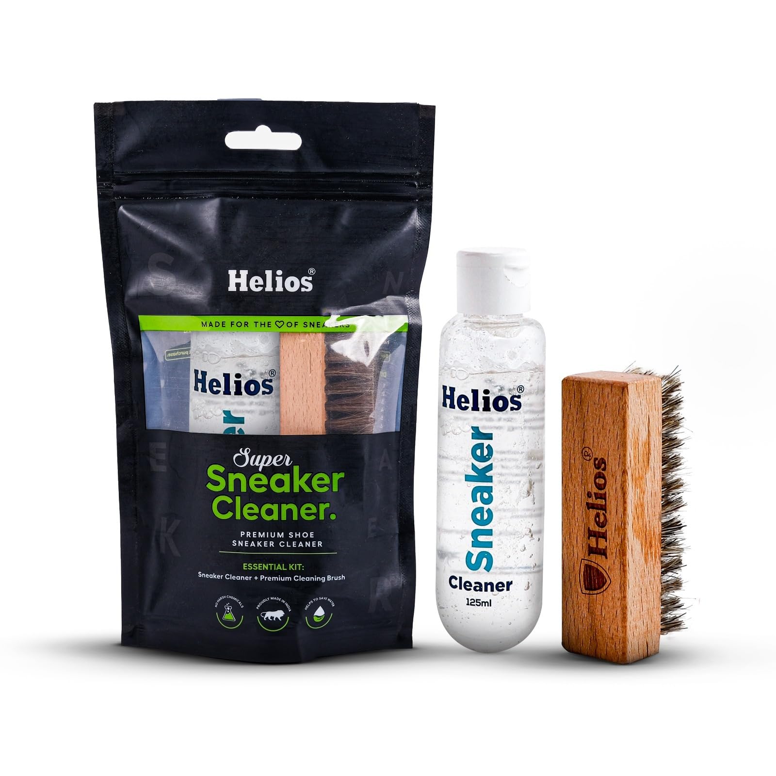 Helios Super Sneaker Cleaner Kit 125ml - All-Purpose Shoe Cleaning Solution with Brush for Nubuck, Leather & Sports Shoes | Perfect for Sneakerheads, Gym & Outdoor Activities