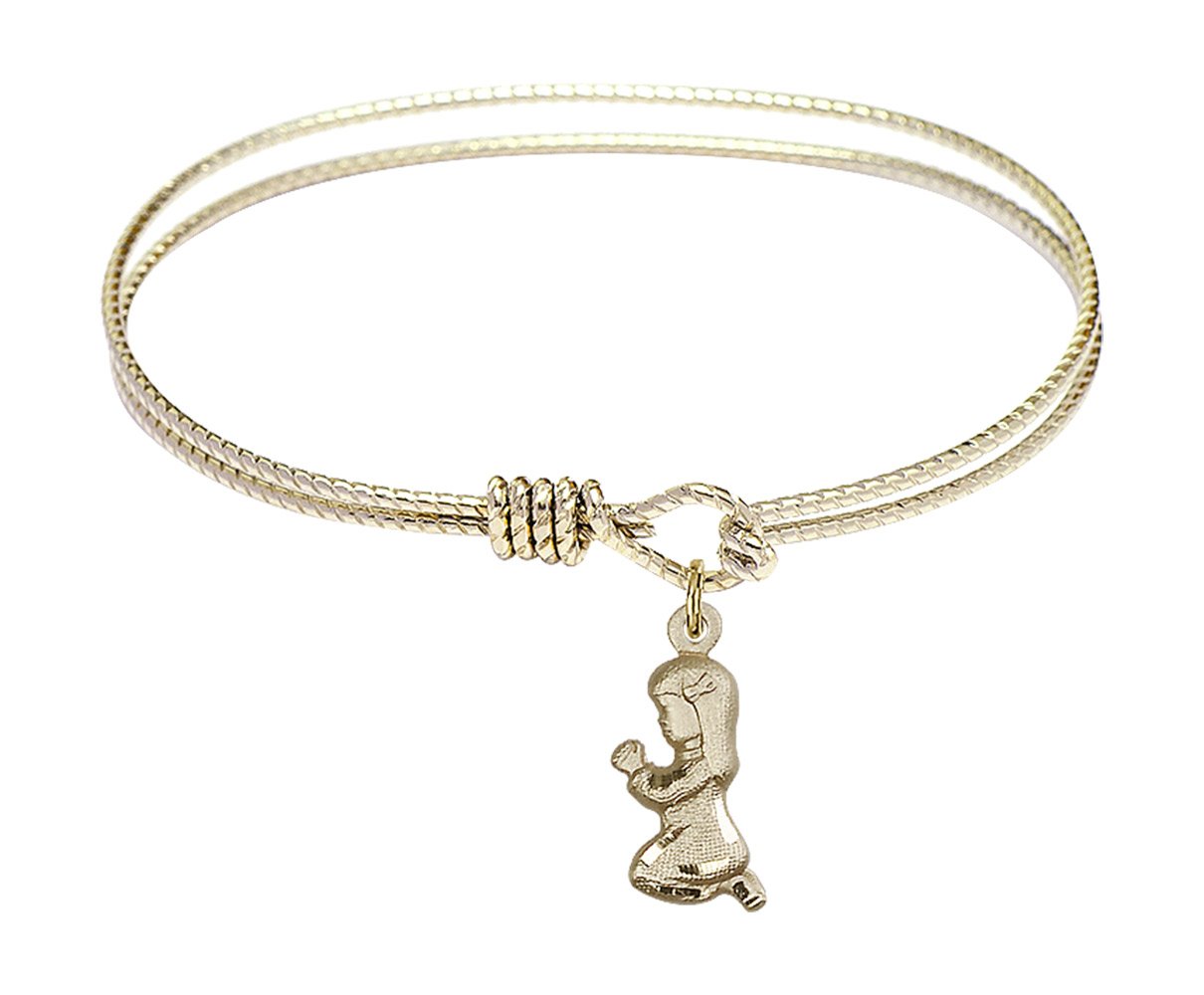 F A Dumont 6.25 Inch Oval Eye Hook Bangle Bracelet with Praying Girl Charm - Elegant Jewelry for Women, Gift for Her, Perfect for Church, Weddings & Special Occasions