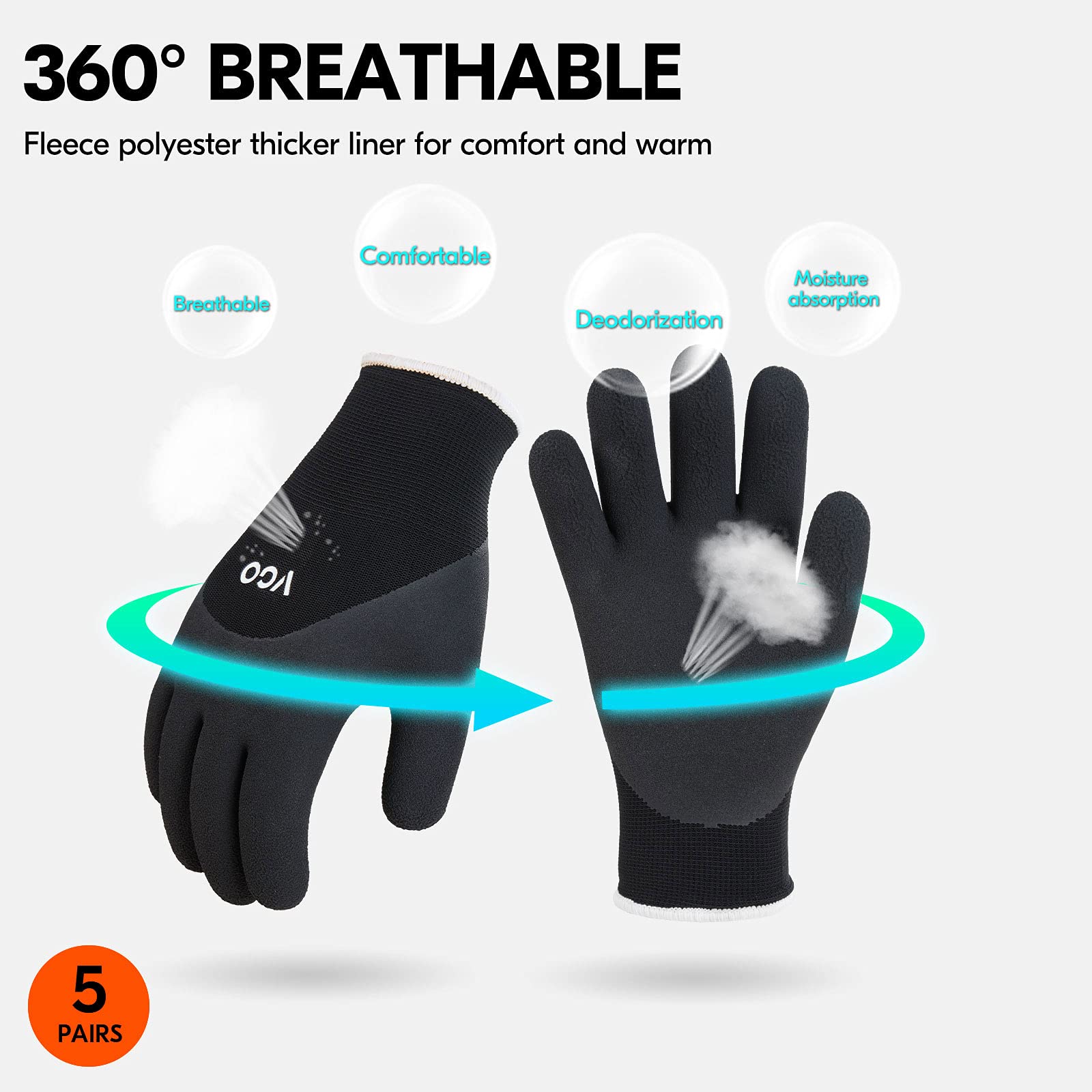 5 Pairs Winter Work Gloves - Cold Resistant Freezer Gloves for Men & Women - Ideal for Warehouse, Delivery, Outdoor Jobs in Freezing Weather