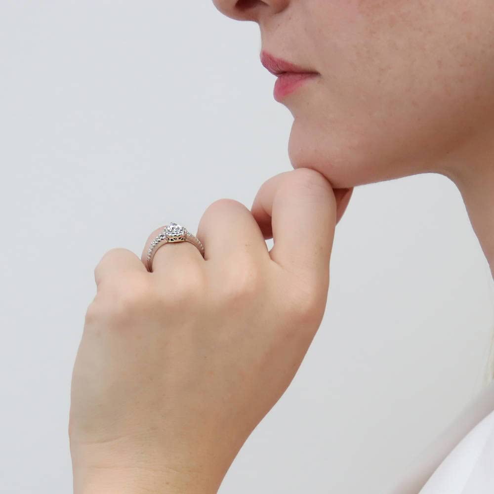 Sterling Silver Pear Cut Cubic Zirconia Halo Engagement Ring Set for Women - Rhodium Plated Wedding Band, Size 4-10 - Perfect for Proposals, Anniversaries & Bridal Jewelry Gifts