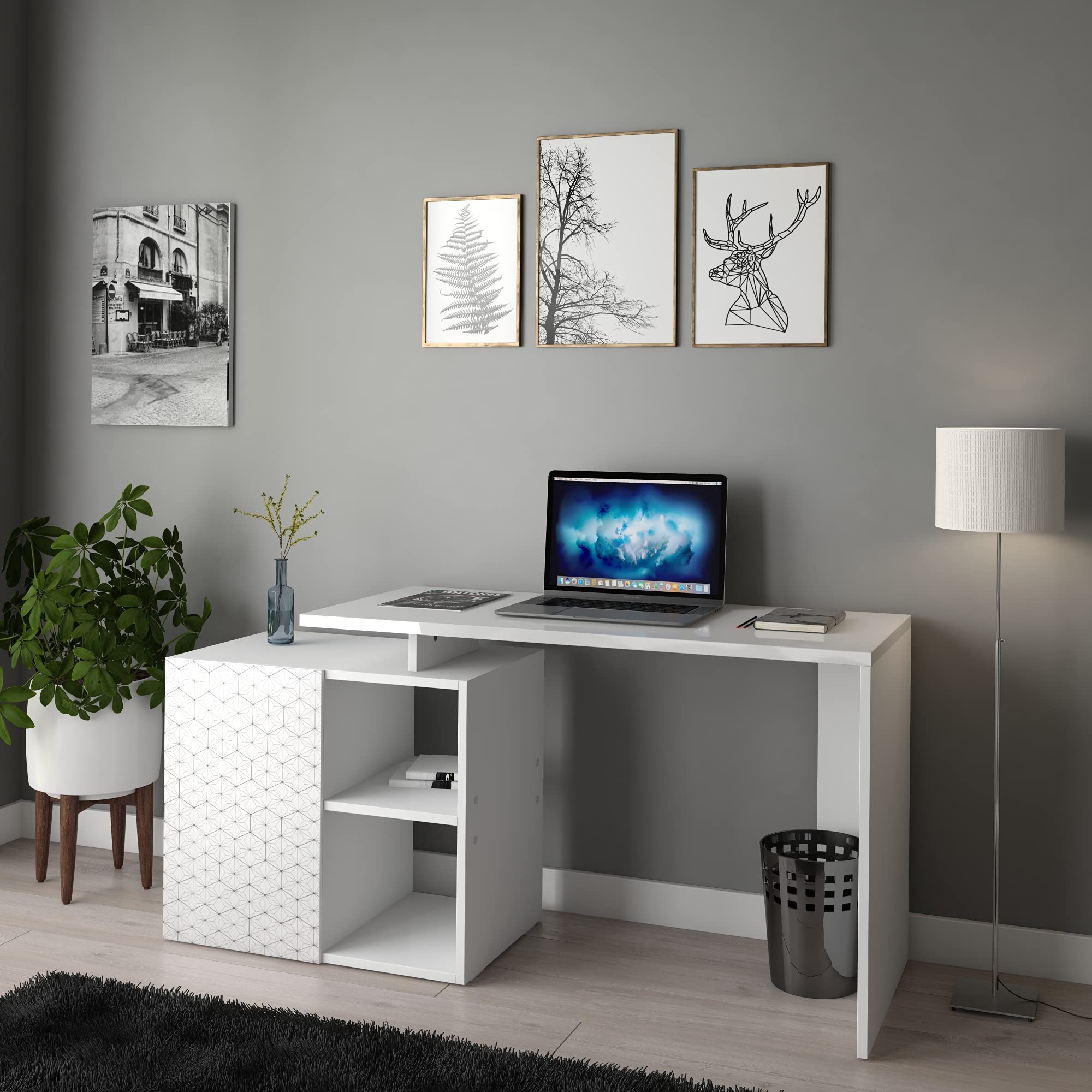 Modern White L-Shaped Computer Desk for Home & Office - Stylish Writing Corner Workstation for Small Spaces, Gaming & Study