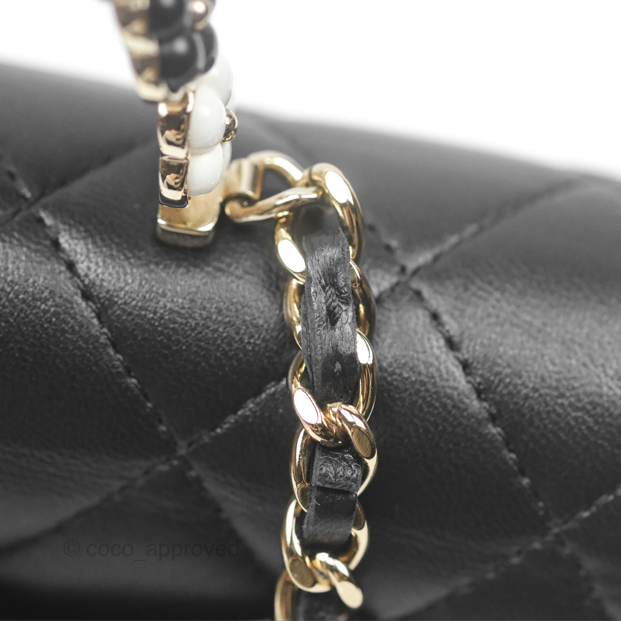 Chanel Camellia Handle WOC with Chain Black Lambskin 23K Gold-Tone Hardware Crossbody Bag - Perfect for Evening Events & Luxury Fashion Accessories