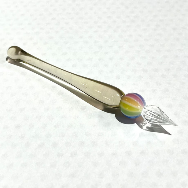 Japanese Glass Dip Pen - Rainbow Ball & Light Amber Colors - Elegant Calligraphy & Writing Tool - Perfect Gift for Writers, Artists & Stationery Lovers - Ideal for Lettering, Journaling & Creative Projects