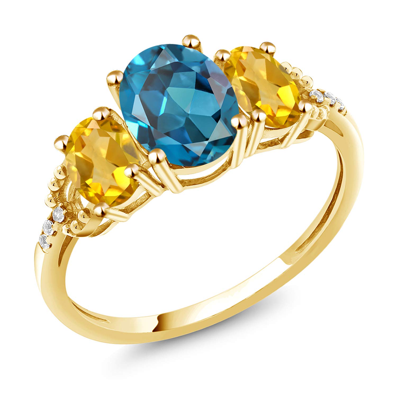 2.44 Ct Oval London Blue Topaz & Yellow Citrine 10K Yellow Gold Ring for Women - Elegant Gemstone Jewelry for Engagement, Anniversary & Special Occasions