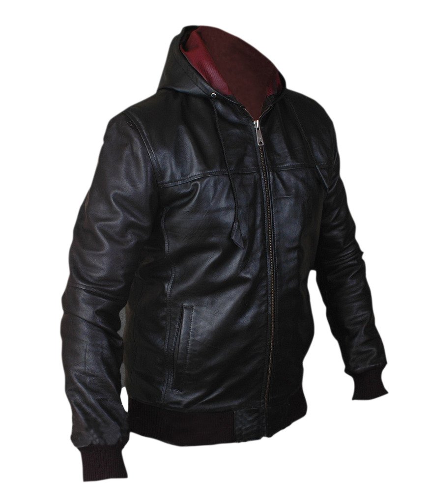 F&H Men's Genuine Leather Bomber Jacket with Hood - Air Force Style Aviator Coat for Casual & Outdoor Wear