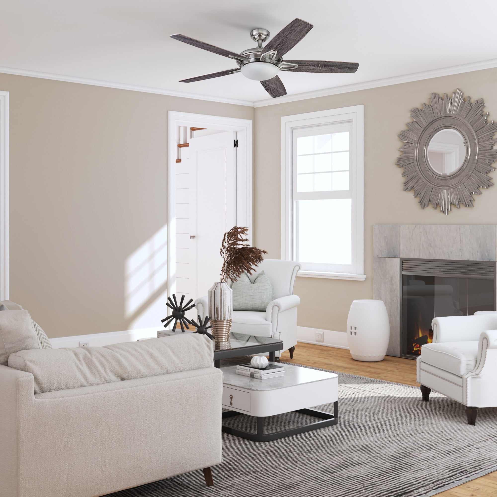 52 Inch Clancy Brushed Nickel Ceiling Fan with Remote Control - Quiet High-Speed Motor for Bedroom, Living Room & Outdoor Patio