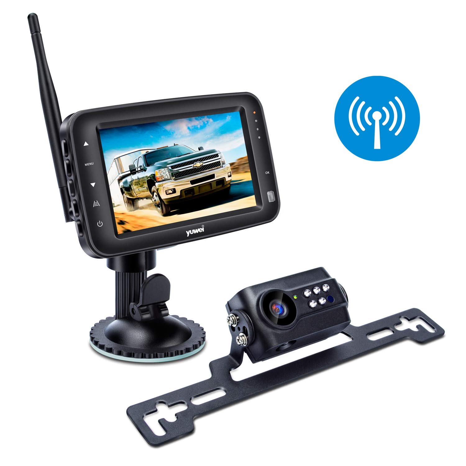Wireless Backup Camera System - IP69 Waterproof License Plate Rear View Camera with Night Vision & 4.3