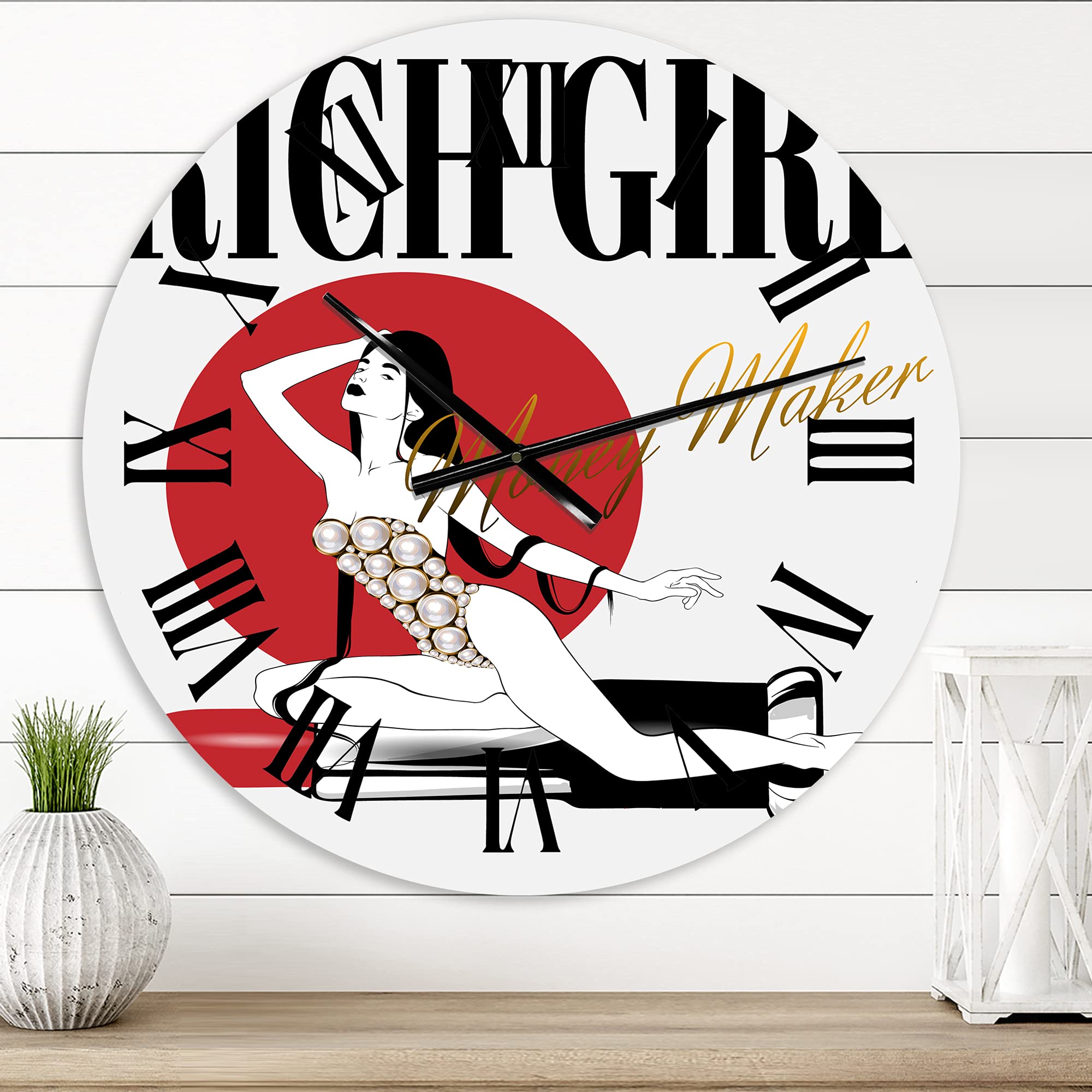 Vintage Wall Clock - 'Girl in Swimsuit with Pomade' Large Decorative Wall Clock for Bedroom, Living Room & Office | Retro Home Decor & Unique Gift Idea