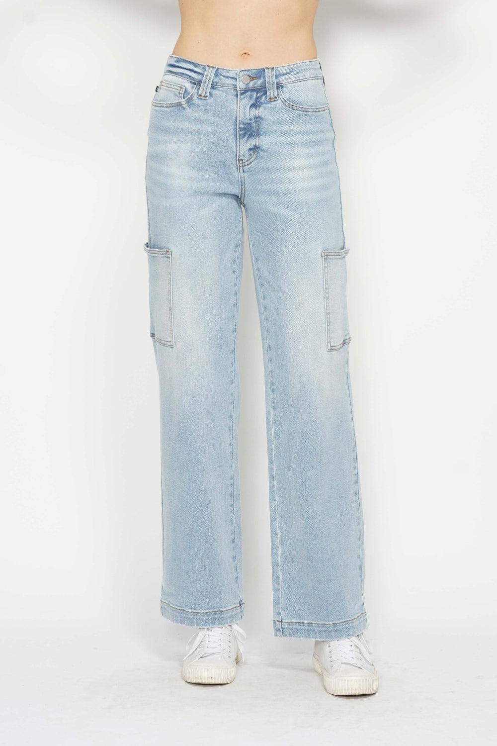 Judy Blue High Waist Straight Cargo Jeans for Women - Comfortable Stretch Denim Pants with Multiple Pockets | Perfect for Casual Wear, Outdoor Adventures & Everyday Fashion