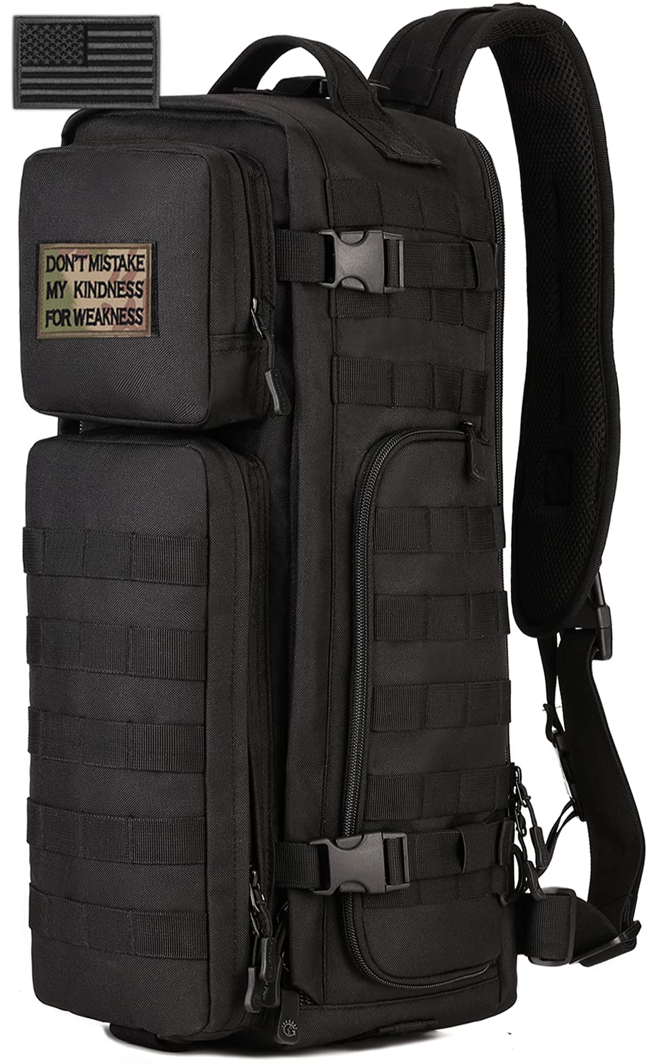 SunForMorning Tactical Sling Bag - Military MOLLE Crossbody Backpack for Outdoor, Motorcycle & EDC Use - Waterproof Shoulder Pack with 2 Patches (Black) | Perfect for Hiking, Cycling, Range Shooting & Daily Commute