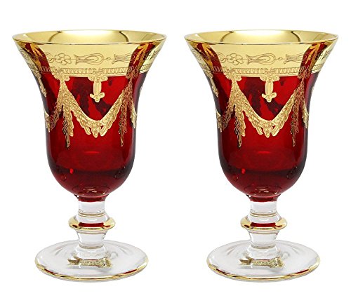 24K Gold-Plated Crystal Wine Glasses Set of 2 - Elegant Red Wine Goblets for Romantic Dinners & Special Occasions