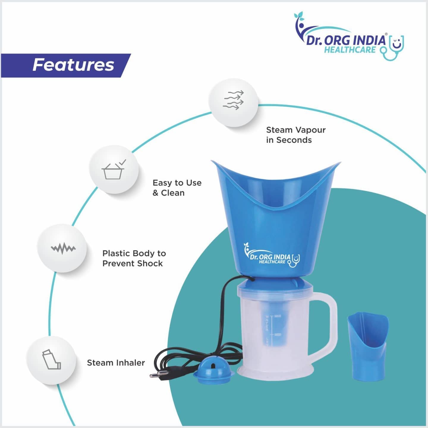 3-in-1 Organic Steam Vaporizer for Face & Inhalation - Facial Steamer & Cold Relief Vapor Machine for Adults | Perfect for Skincare Routine, Sinus Relief, and Cough Treatment at Home