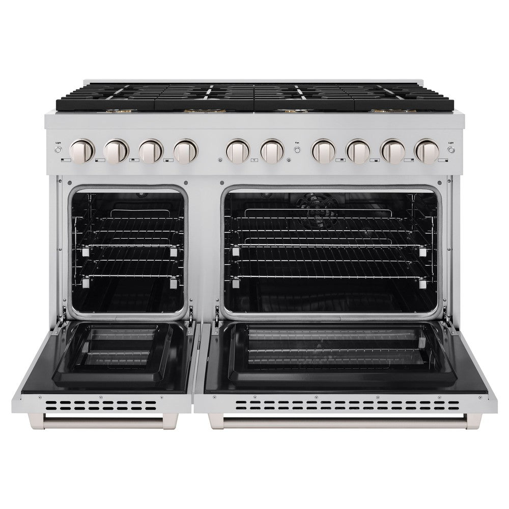 ZLINE 48-inch Stainless Steel Dual Fuel Range with 8 Brass Burners - 6.7 cu. ft. Double Oven (Model SDR BR 48) | Professional Kitchen Appliance for Home Chefs & Entertaining