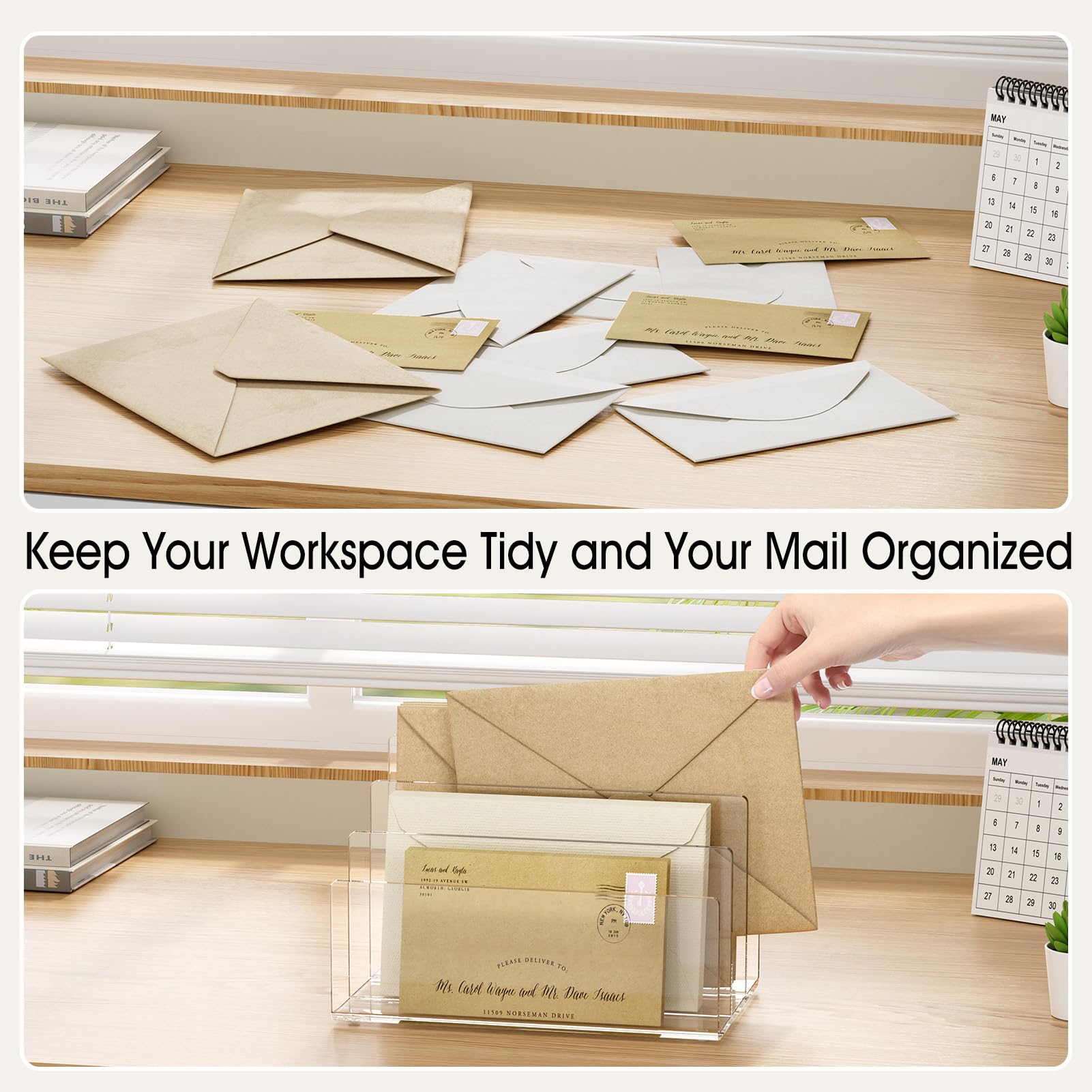 KTRIO 3-Section Clear Acrylic File Holder - Desk Organizer for Documents, Mail, Envelopes & Electronics | Perfect for Office, Home & School Organization