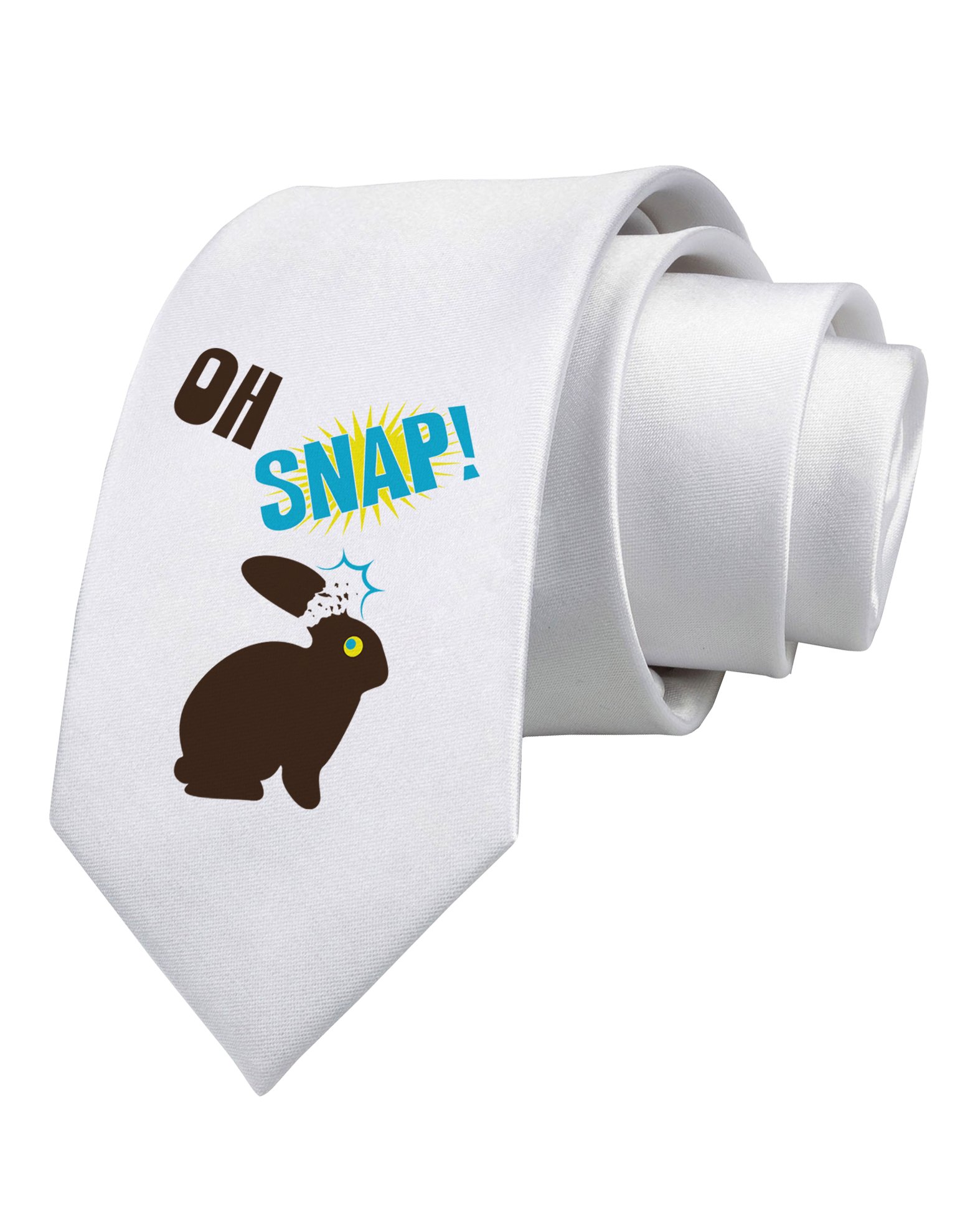 TooLoud Oh Snap Chocolate Easter Bunny Printed White Neck Tie - Stylish & Fun Easter Accessory for Men, Women, Parties & Holiday Gifts