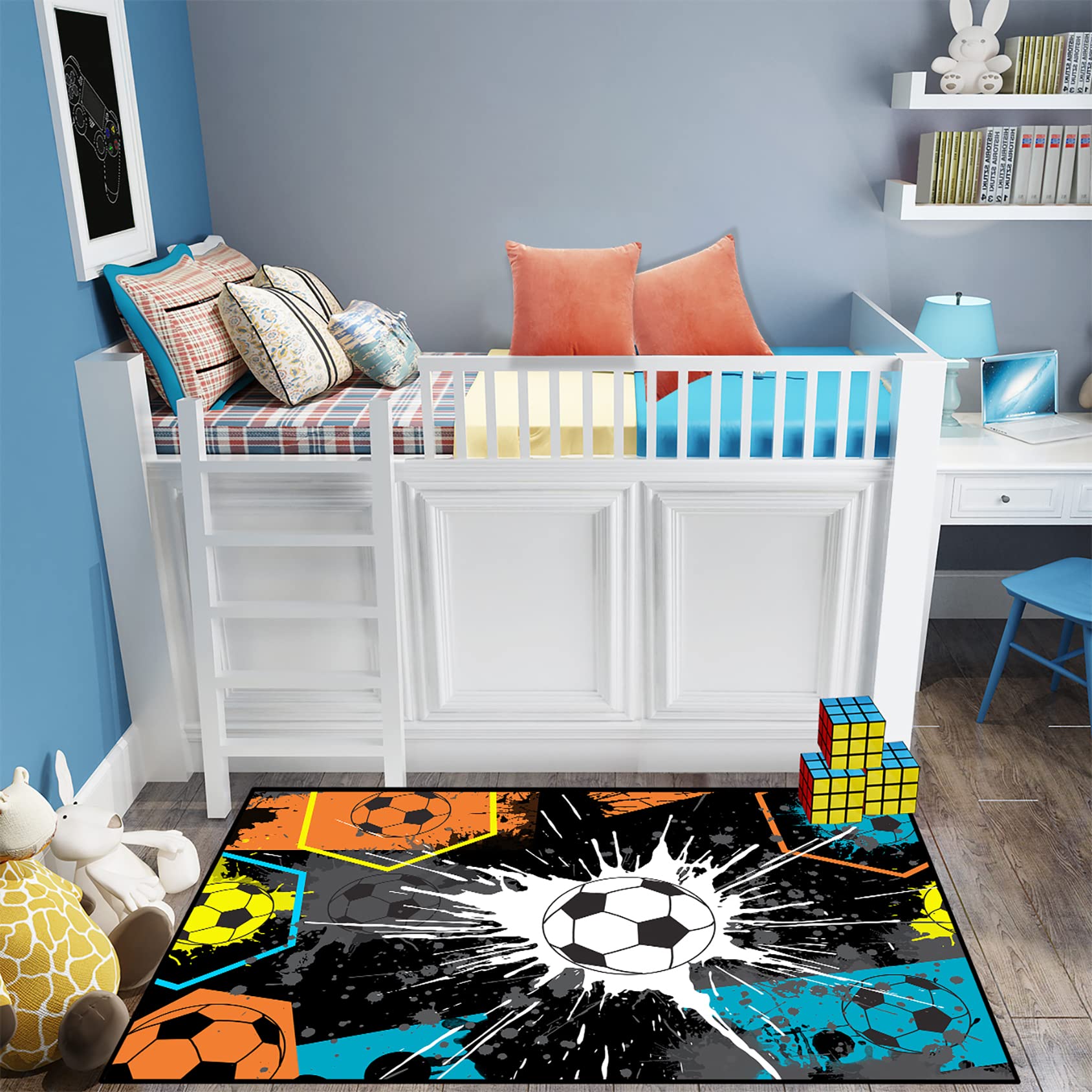 Boys Soccer Room Decor - Soccer Ball Printed Area Rug 2'6