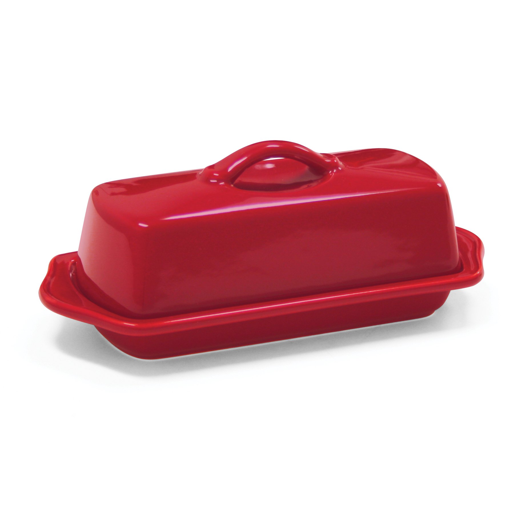 Chantal Large Butter Dish with Lid - True Red Ceramic Butter Keeper for Freshness - Perfect for Kitchen Countertop, Dining Table, and Breakfast Serving