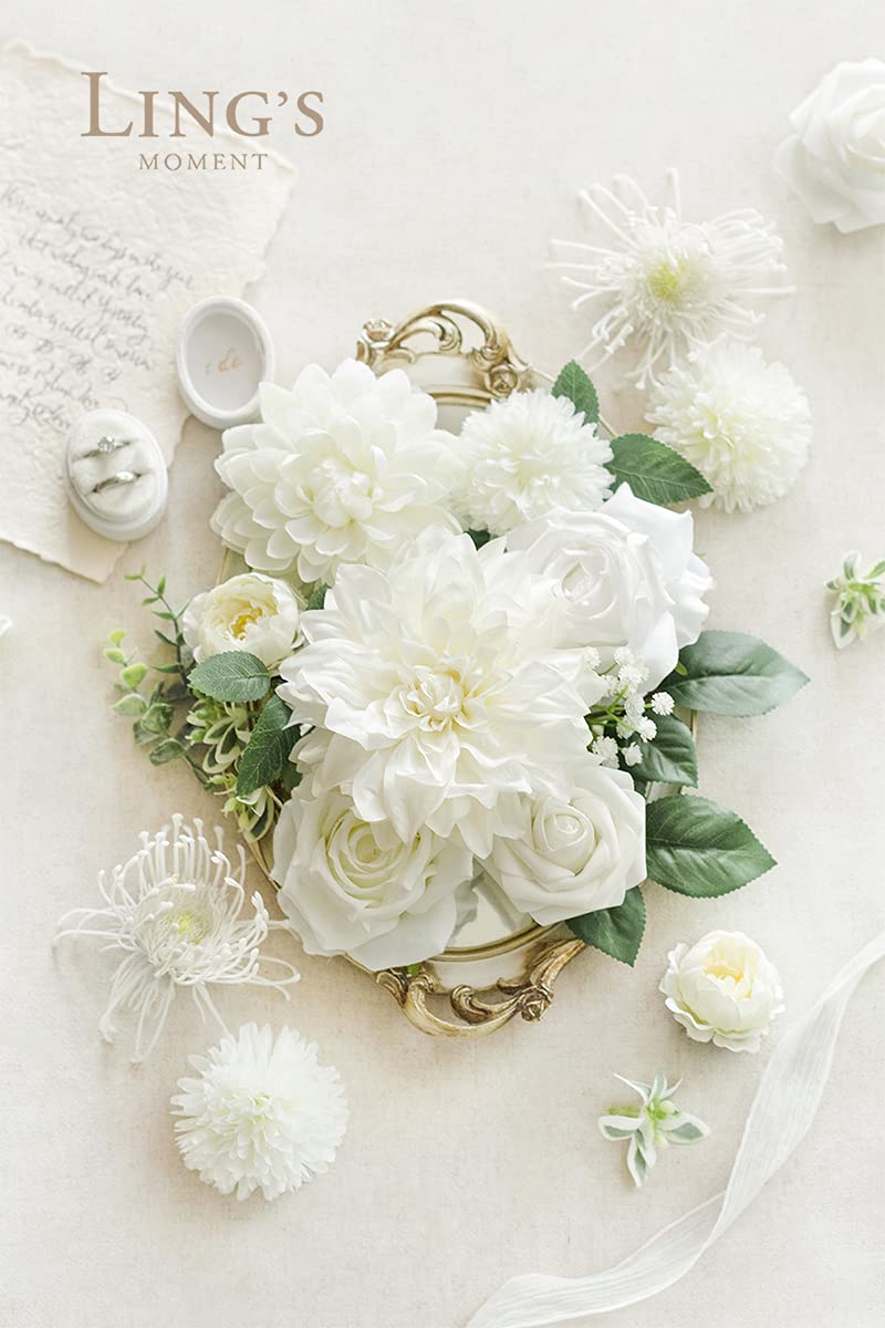 Ling's Moment Artificial Dahlia Flowers Set - DIY Wedding Bouquets, Centerpieces, Party & Baby Shower Decor - Realistic Fake Flowers for Home, Office, and Event Decorations