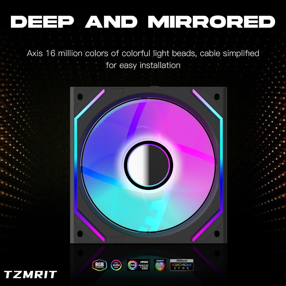TZMRIT Interstellar-V2 120mm RGB PWM ARGB PC Cooling Fan Triple Pack - High Performance Infinity Fan for Gaming PC, Case & CPU Cooler - Perfect for Custom Builds, Overclocking & RGB Lighting Setup
