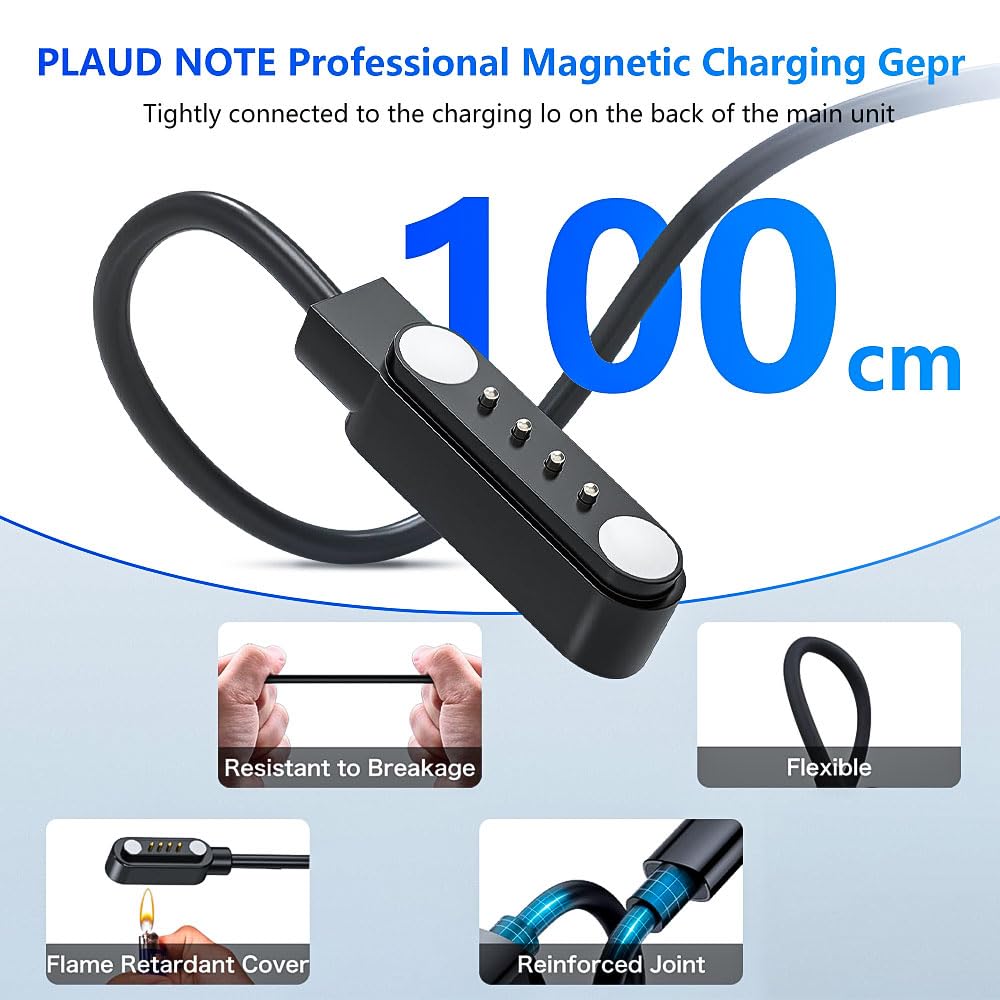 2 Pack Magnetic USB Charging Cable for PLAUD Note Voice Recorder - 3.3FT 4-Pin Replacement Charger Cord with USB-C Adapter & Reusable Cable Ties | Perfect for Home, Office, and Travel Use