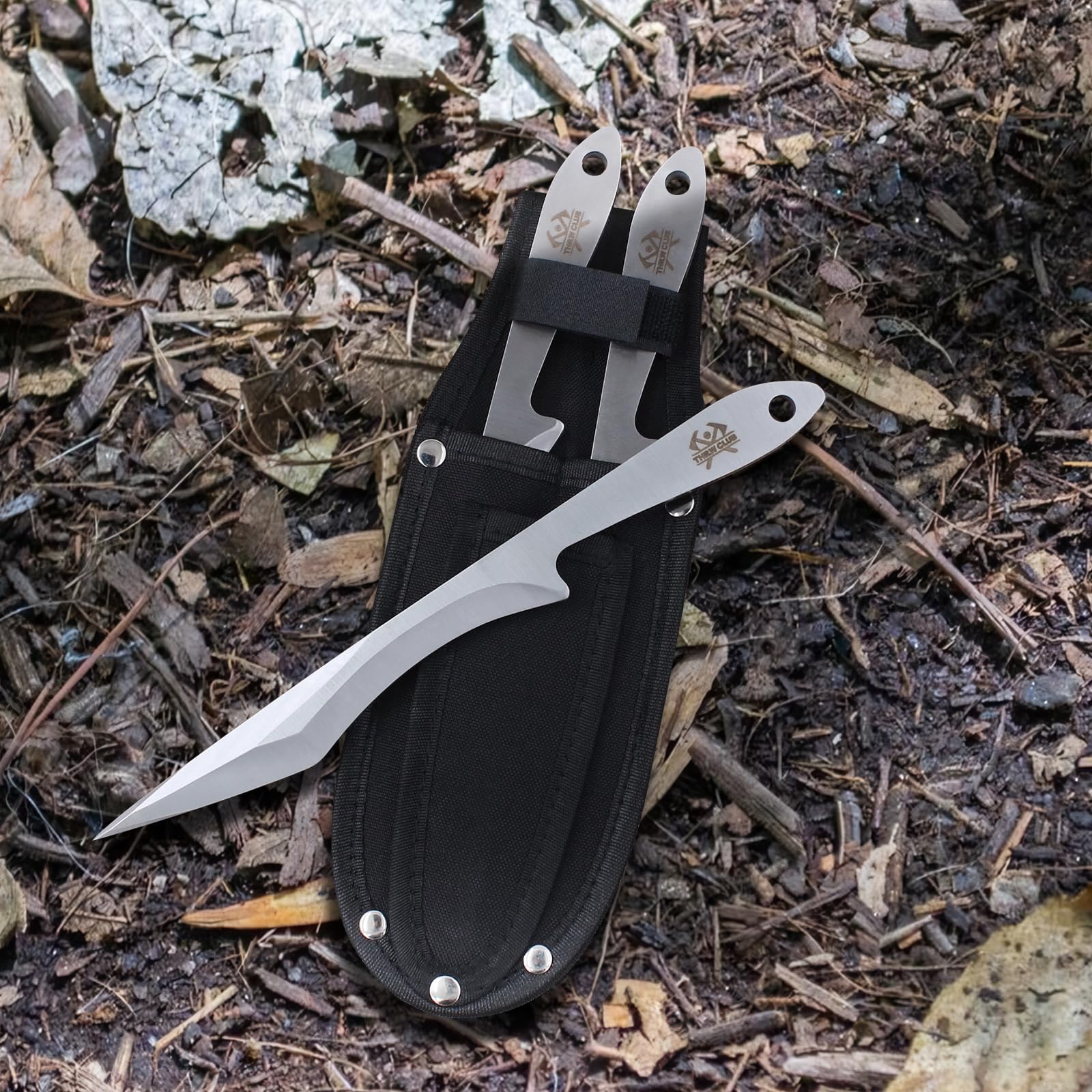 Professional Throwing Knives Set of 3 - 10 Inch Stainless Steel Full Tang Spike Knives with Nylon Sheaths - Perfectly Balanced for No-Spin Throwing - Ideal for Outdoor Recreation, Target Practice & Competitive Knife Throwing Sports