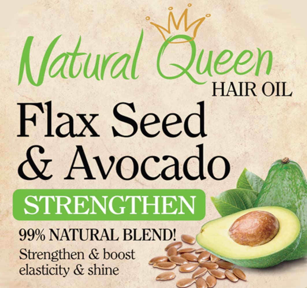 Natural Queen Strengthen Flax Seed & Avocado Hair Oil 7.1 oz - Organic Hair Growth Treatment for Damaged Hair | Deep Conditioning for Dry, Frizzy & Curly Hair | Perfect for Daily Nourishment & Styling