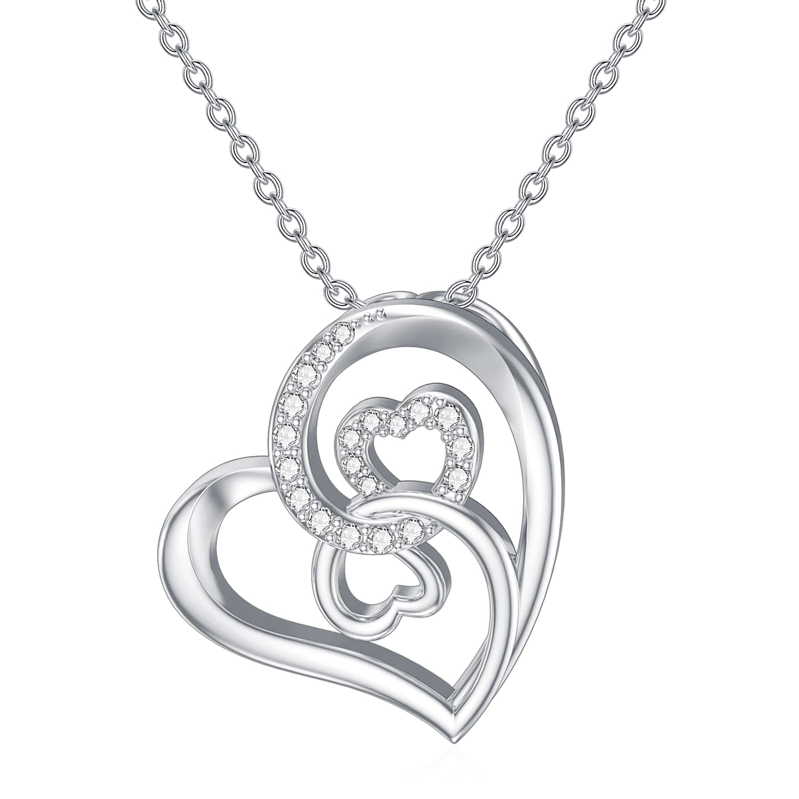 Natural Diamond Infinity Swirl Necklace - Sterling Silver Heart Pendant Love Jewelry for Women, Her, Mom, Wife - 18