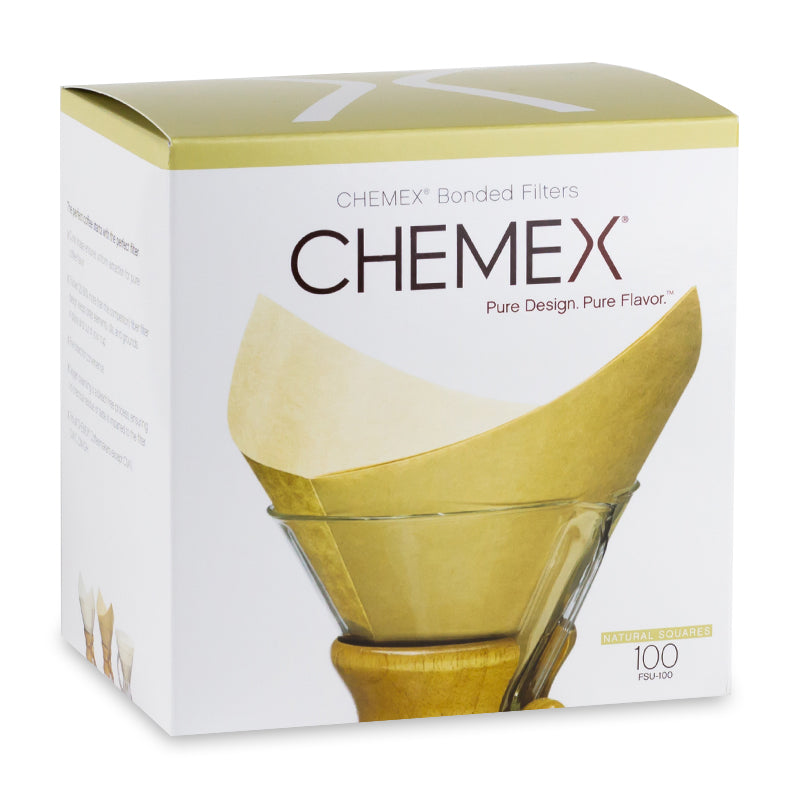 Chemex Bonded Coffee Filters FSU 100 Pre-Folded Squares, Natural Brown Paper - Perfect for Pour Over Coffee Makers & Chemex Brewing at Home or Office