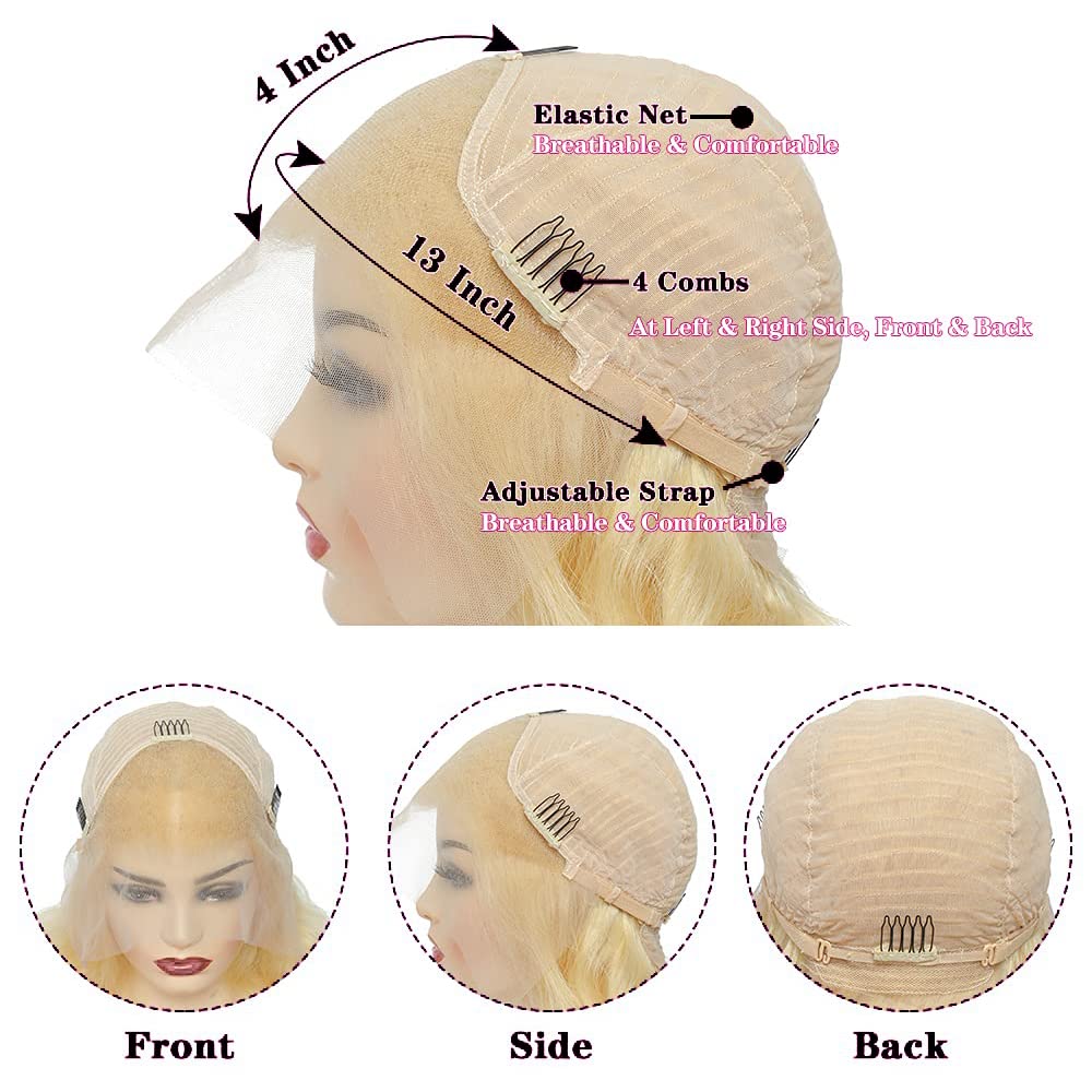 613 Blonde Body Wave Human Hair Lace Front Wig - 13x4 Transparent Lace with Baby Hair & Pre-Plucked Hairline - 180% Density 28