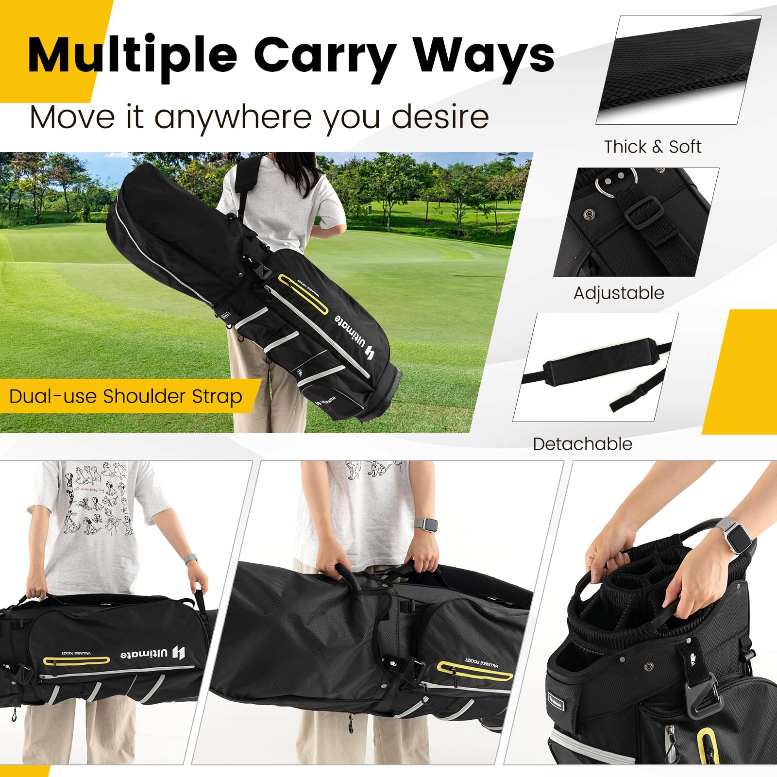 Goplus 15-Way Top Divider Golf Cart Bag with 7 Zippered Pockets, Cooler Compartment, Rain Hood & Umbrella Holder - Lightweight Golf Club Bag for Men & Women - Perfect for Golf Course, Driving Range & Tournament Play