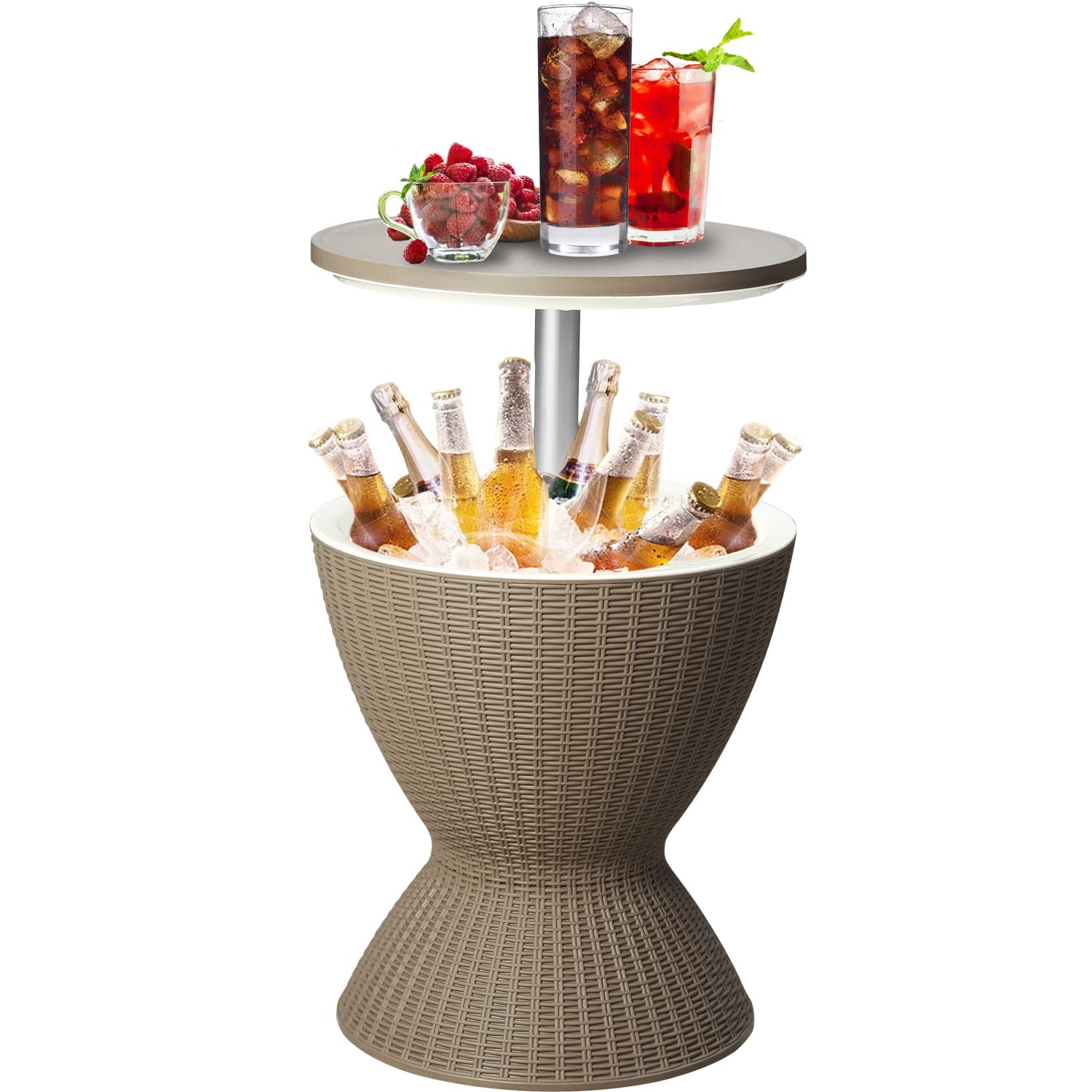 DOIT Adjustable Height Outdoor Bar Table with Ice Bucket - All-Weather Wicker Patio Furniture for Poolside, Deck, Beach & Backyard Entertaining - Perfect for Cocktails, BBQ & Summer Parties