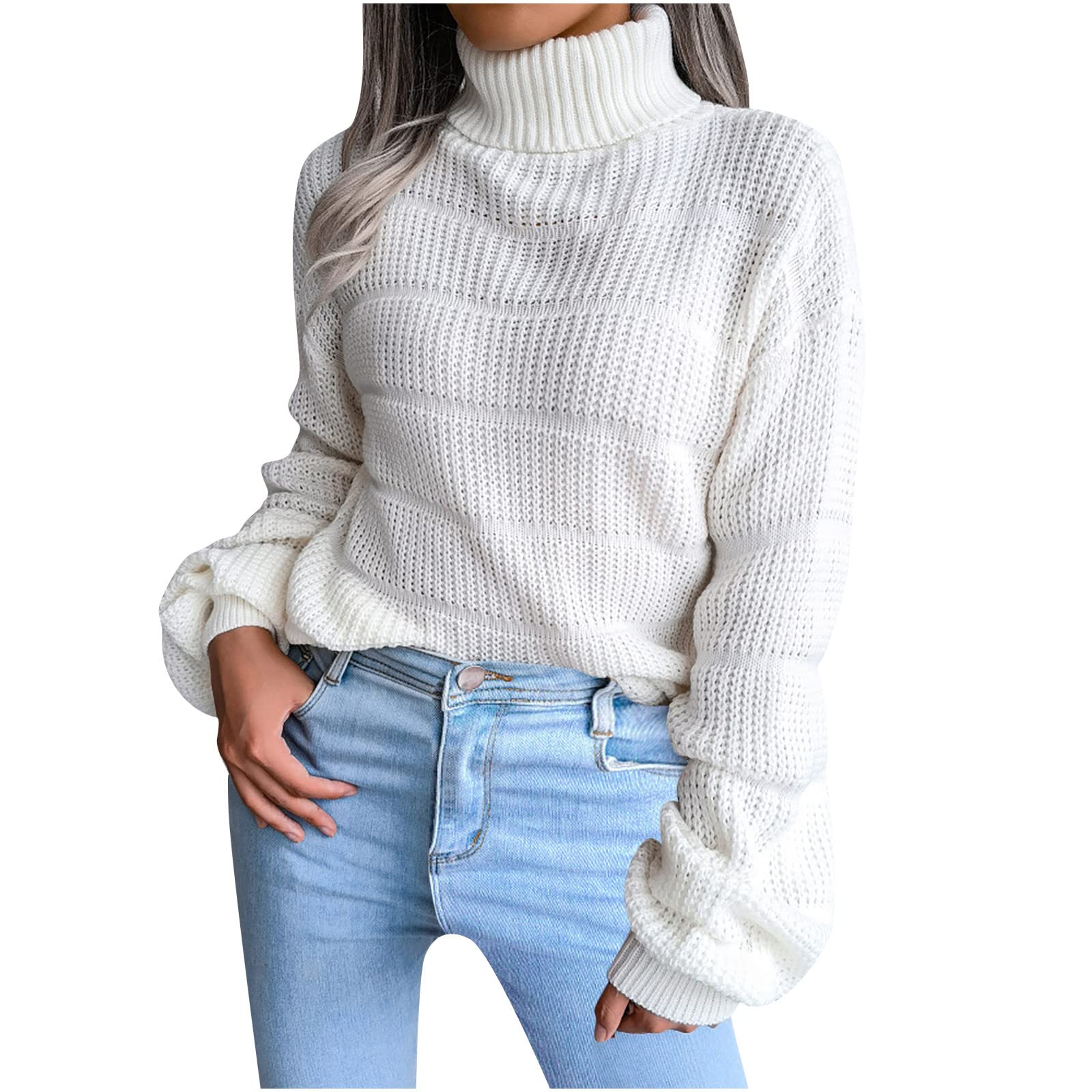 Women's Oversized Turtleneck Sweater - Soft Waffle Knit Long Sleeve Pullover Tunic Top for Fall & Winter | Cozy Casual Wear, Office Outfit, Holiday Fashion