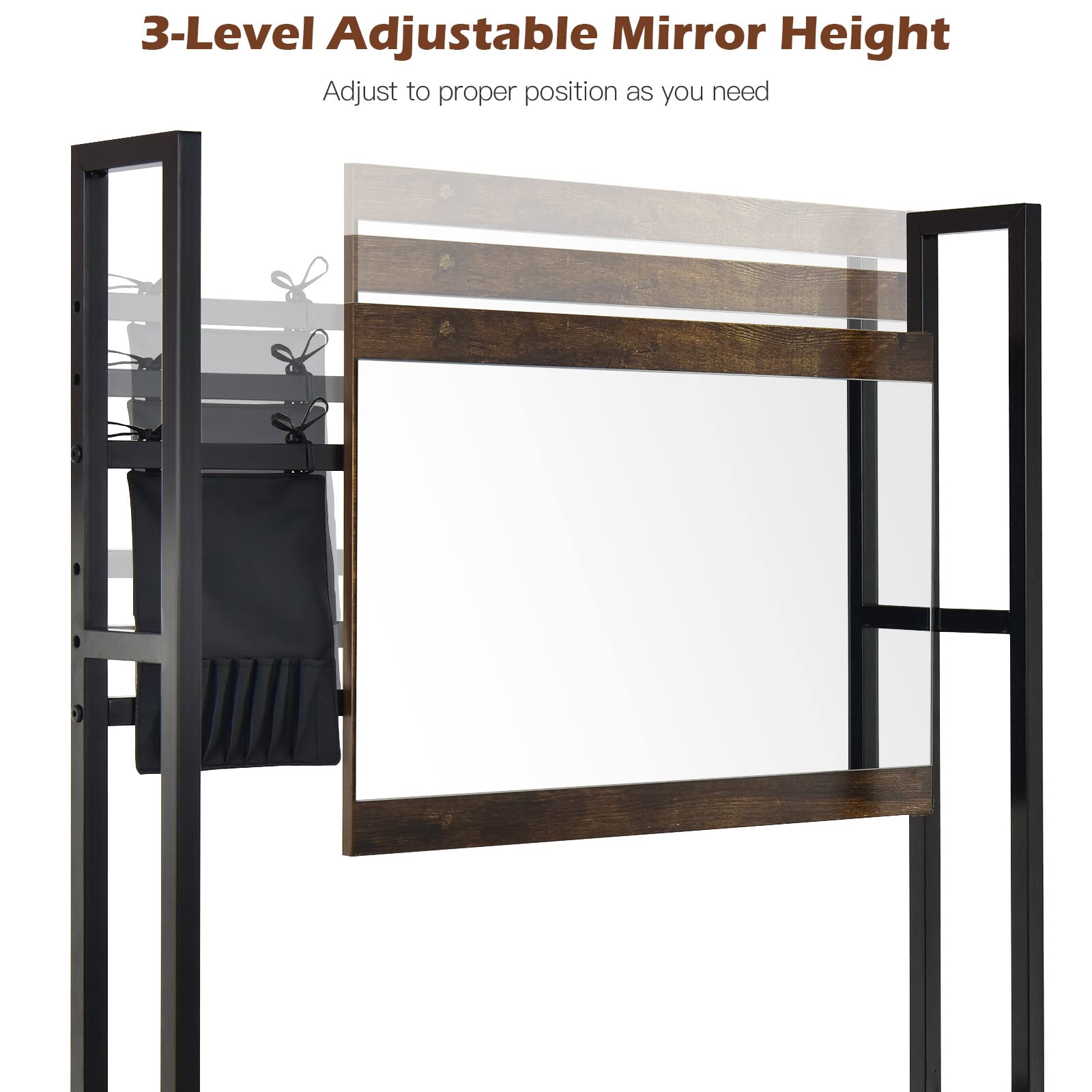 GOFLAME Adjustable Vanity Table with 3-Position Mirror, Makeup Dressing Desk with Cosmetic Brush Holder & Large Drawer - Perfect for Bedroom, Dressing Room & Entryway Organization