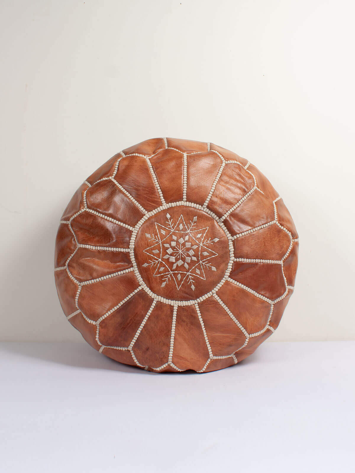 Handmade Moroccan Leather Pouffe Ottoman - Genuine Leather Footstool, Tan - Perfect for Living Room, Bedroom & Boho Decor