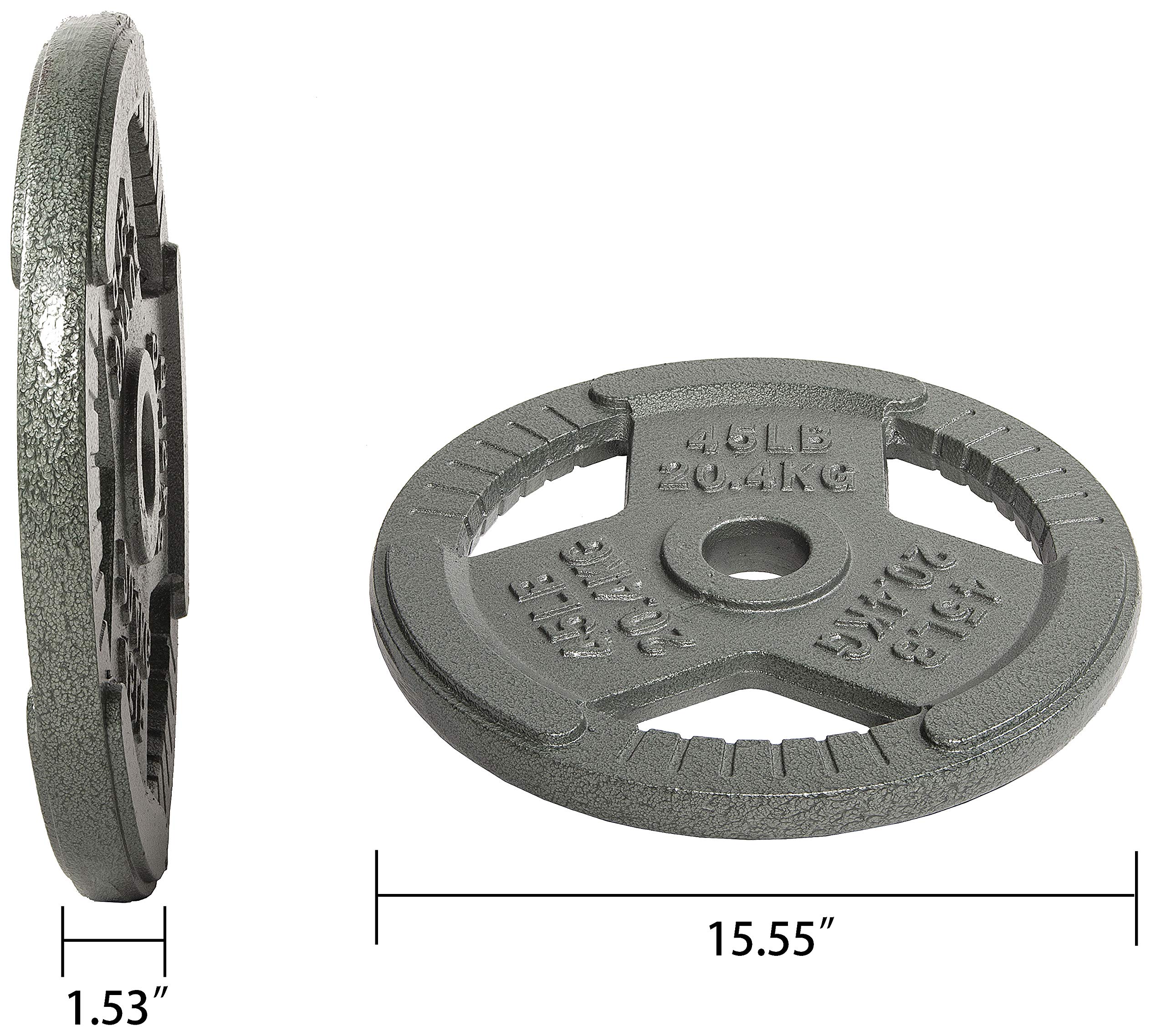 Powergainz Olympic 2-Inch Cast Iron Weight Plates (45LB Pair) - Premium Strength Training & Weightlifting Equipment for Home & Commercial Gyms - Ideal for CrossFit, Powerlifting & Bodybuilding Workouts