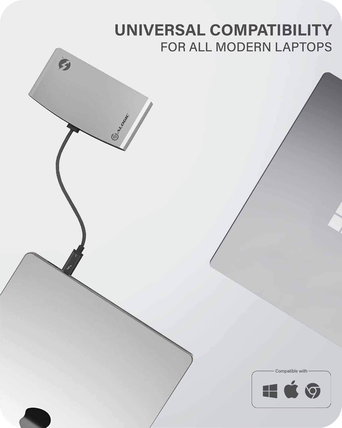 ALOGIC Thunderbolt 3 Docking Station - Dual 4K@60Hz DisplayPort, 5x USB-A Ports, Gigabit Ethernet - Compatible with MacBook Air/Pro, Dell XPS, Windows Laptops - Perfect for Home Office Setup & Multi-Monitor Workstations
