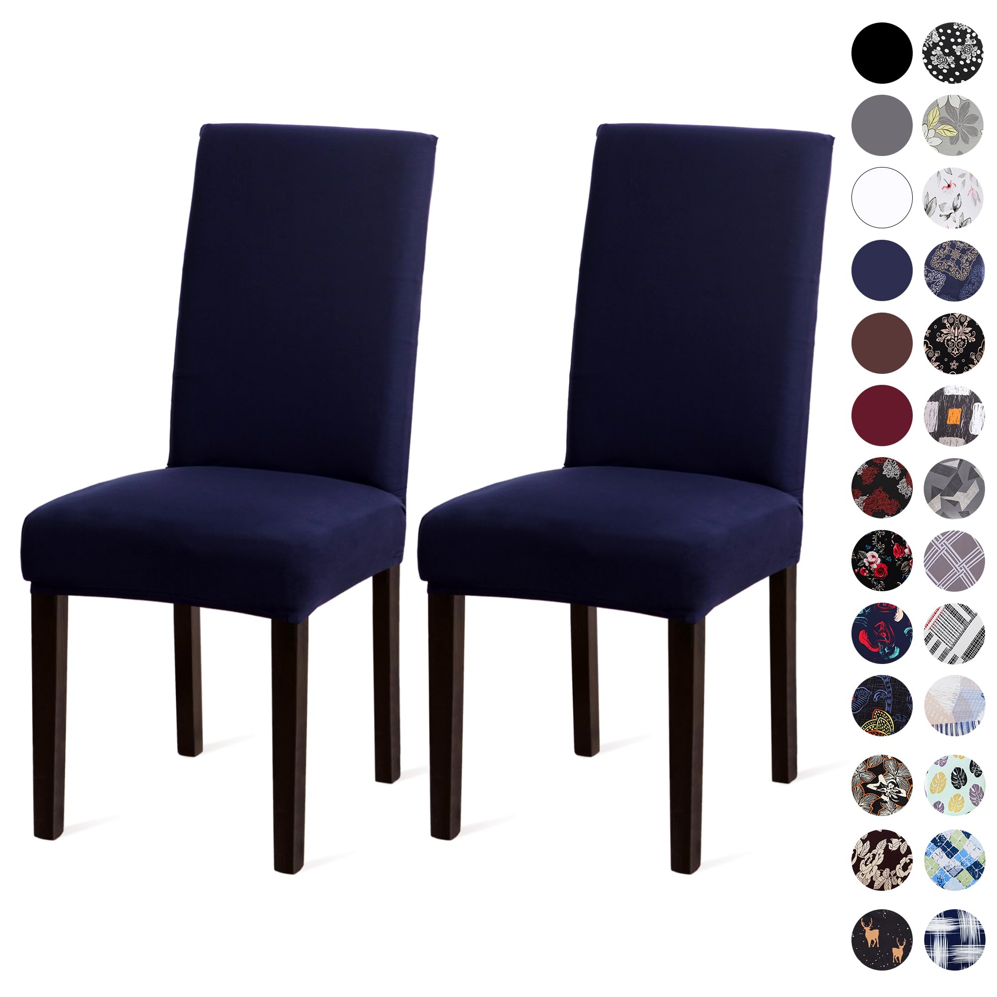 Stretch Spandex Dining Chair Covers Set of 2 - Navy Blue Slipcovers for Kitchen, Parsons & Dining Room Chairs | Washable Fabric Protectors for Home, Restaurant & Office Use