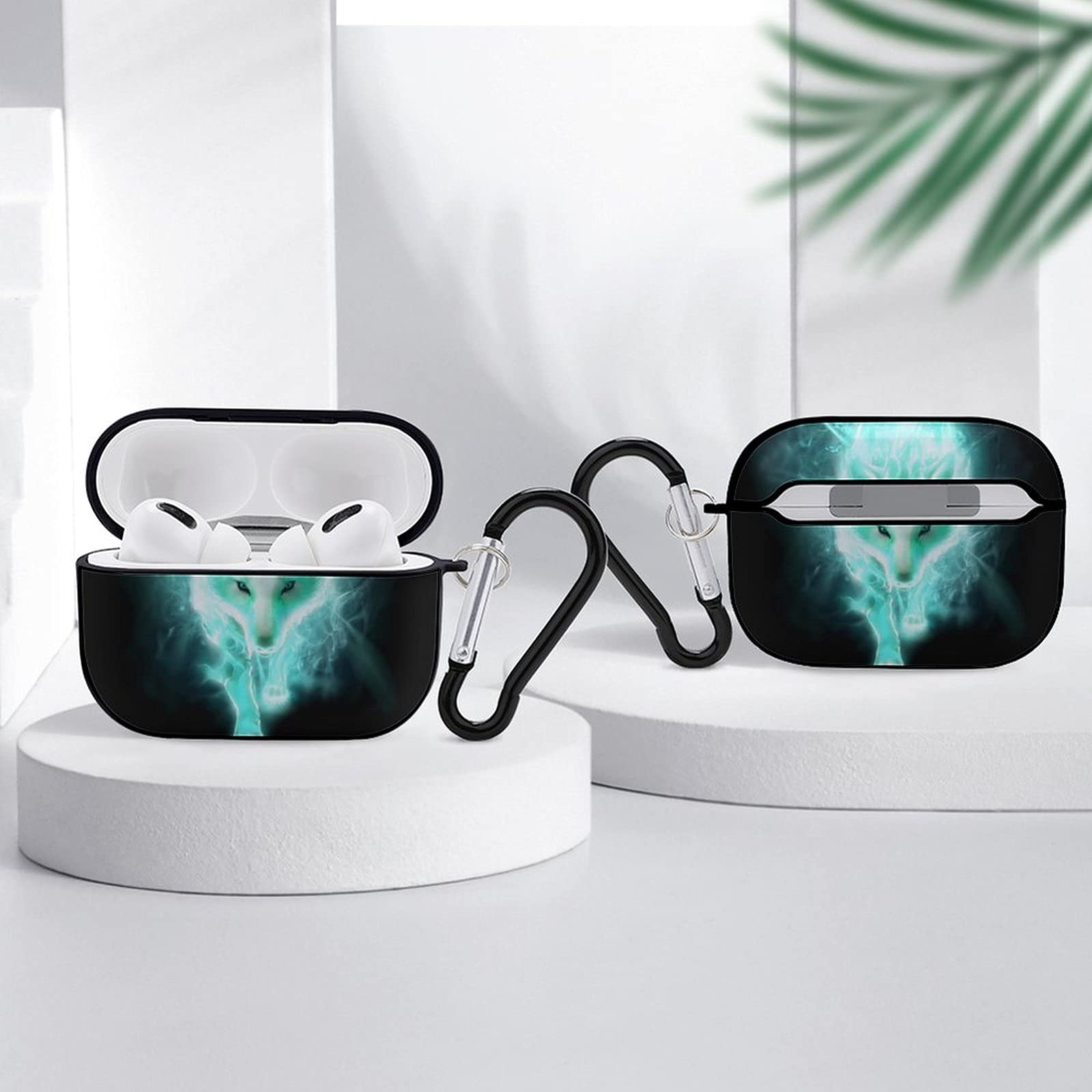 Shockproof AirPods Pro Case Cover with Keychain - Cool Cyan Walking Wolf Pattern, Wireless Charging Compatible, Unisex Protective Headphone Accessories for Gym, Travel & Daily Use