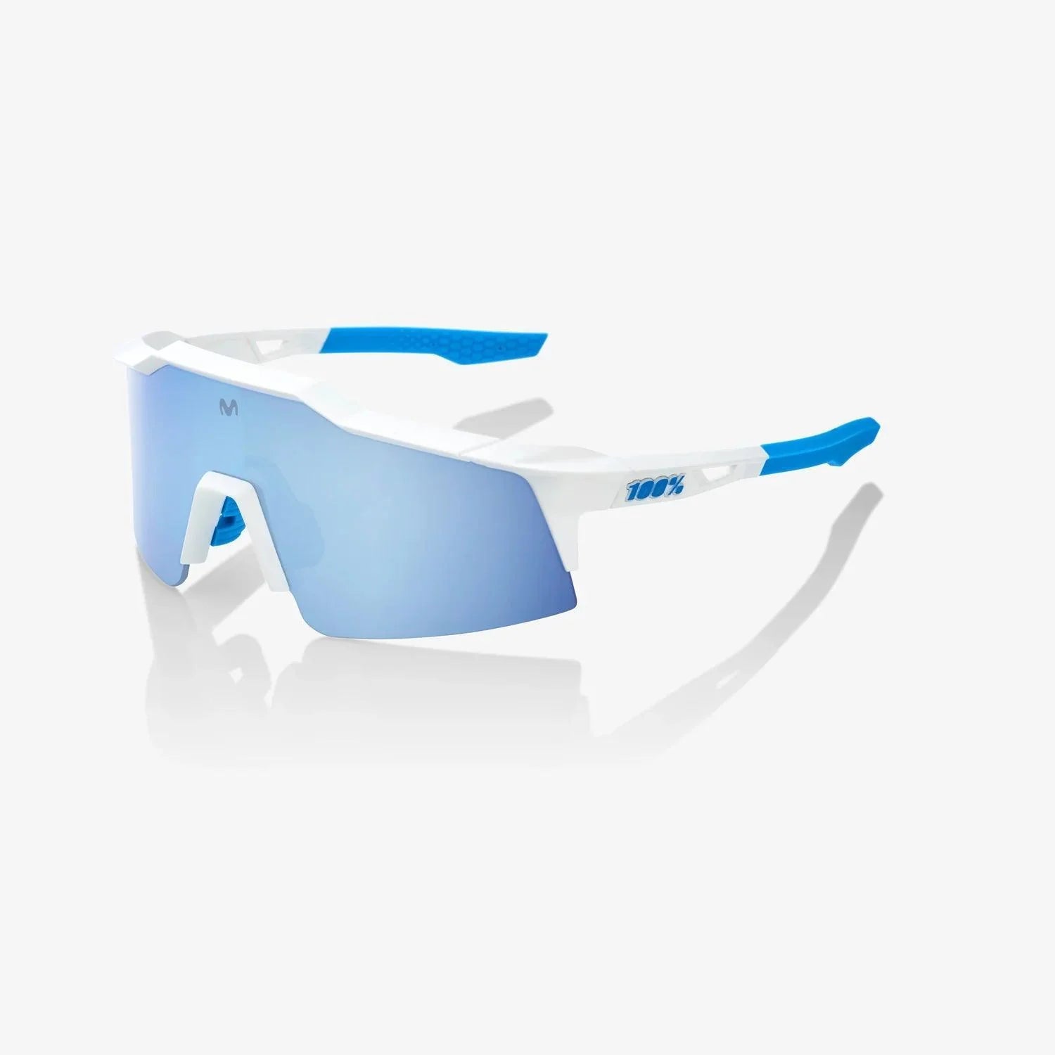 100% SPEEDCRAFT SL Sunglasses - Movistar Team White Frame with HiPER Blue Multilayer Mirror Lens | UV Protection, Cycling & Outdoor Sports Eyewear