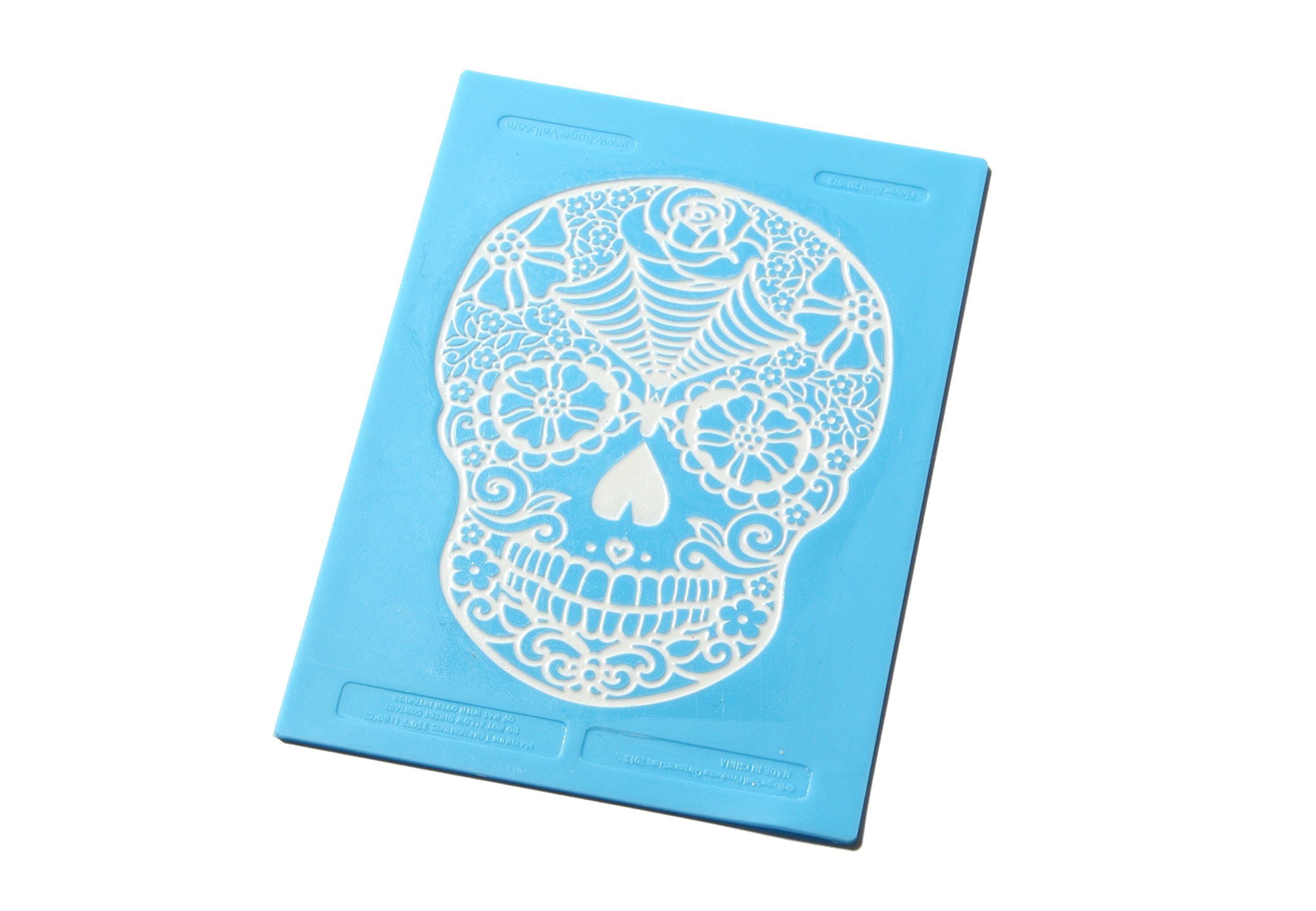 SugarVeil® Edible Flower Skull Mat - Premium Cake Decorating Stencil for Halloween, Dia de los Muertos & Gothic Baking - Perfect for Fondant, Buttercream & Royal Icing Designs