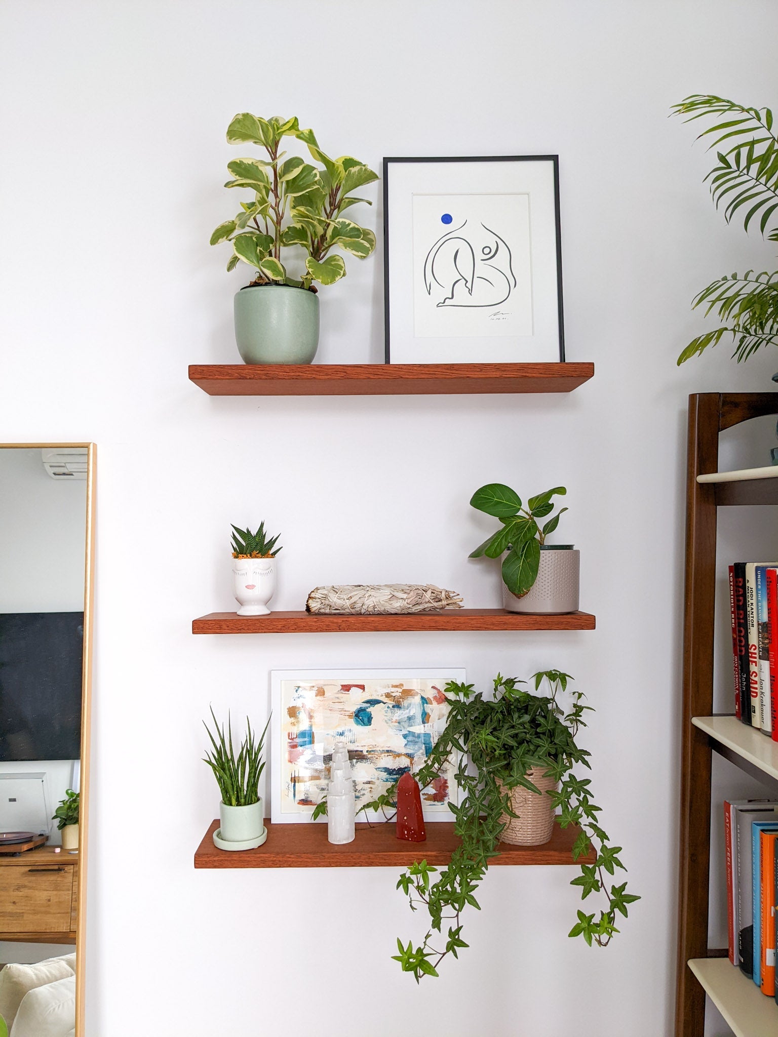 Premium Thin Mahogany Floating Shelves - 6 to 36 Inch Wall Mounted Display Shelves for Living Room, Bathroom & Home Decor