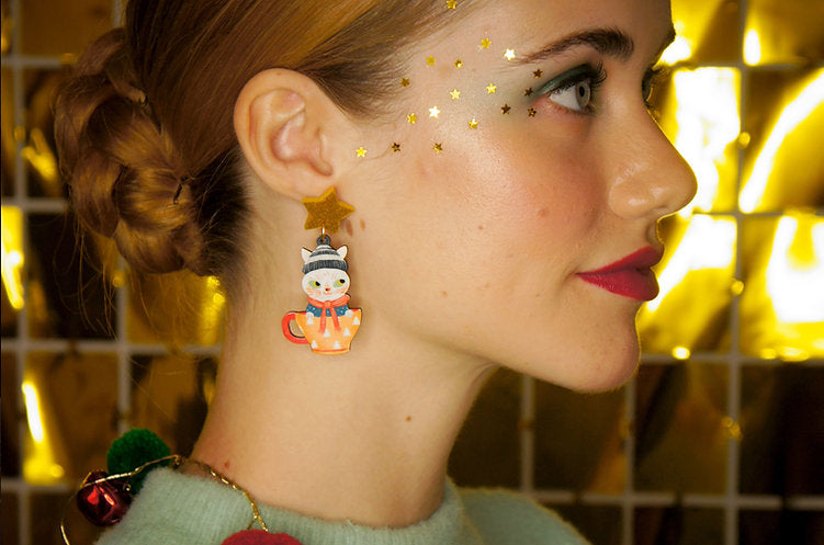 Laliblue Cute Cat Earrings for Women - Dainty Gold Plated Kitty Studs & Hoop Earrings - Perfect Gift for Cat Lovers, Birthday, Anniversary (Ideal for Daily Wear, Parties & Special Occasions)